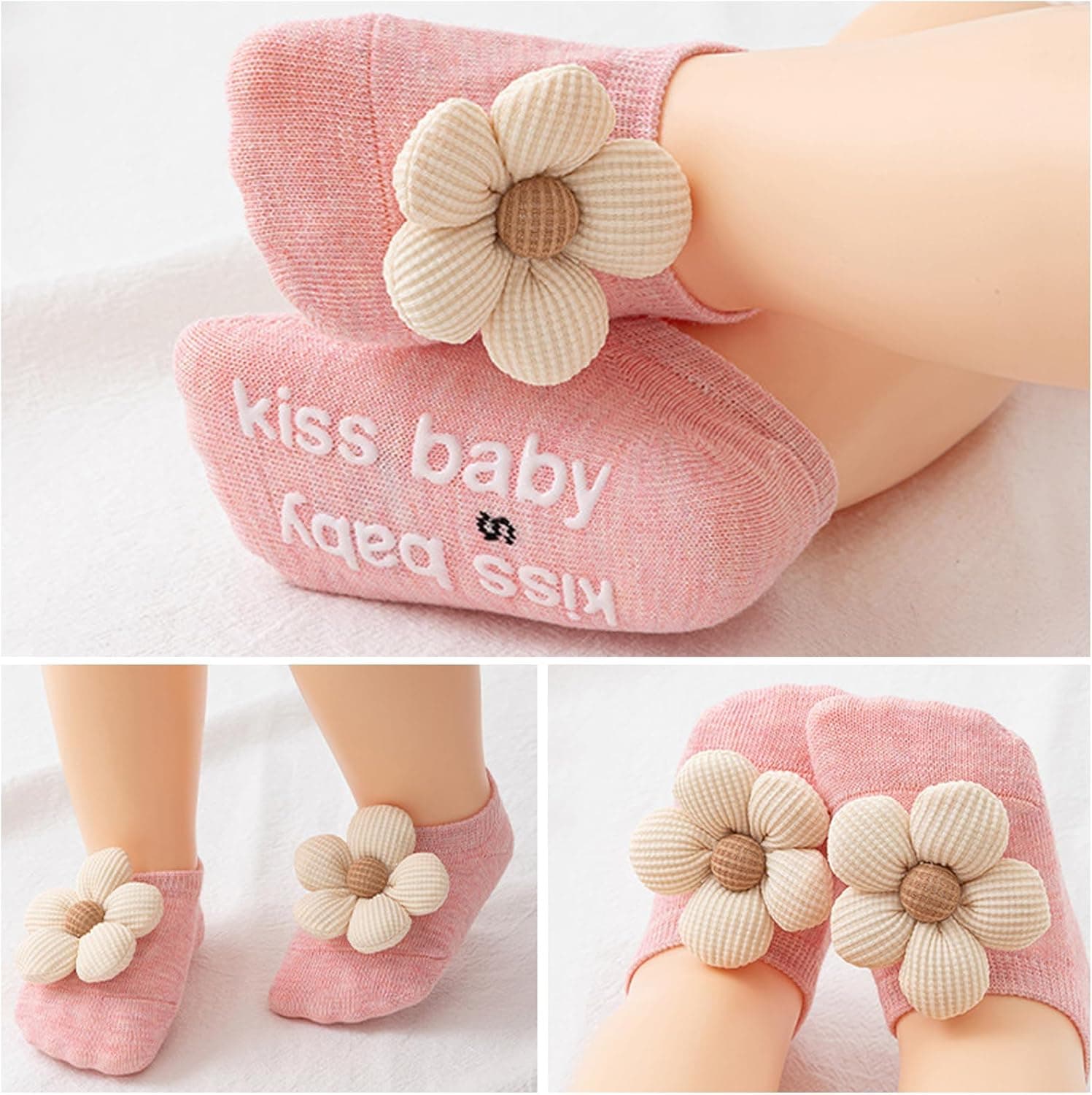 4Packs Baby Girls Socks,Flower Non-Slip Grips for Babies Toddler Princess Low Cut Ankle Socks for Girls 0-6 Months Multicolor - Image 4