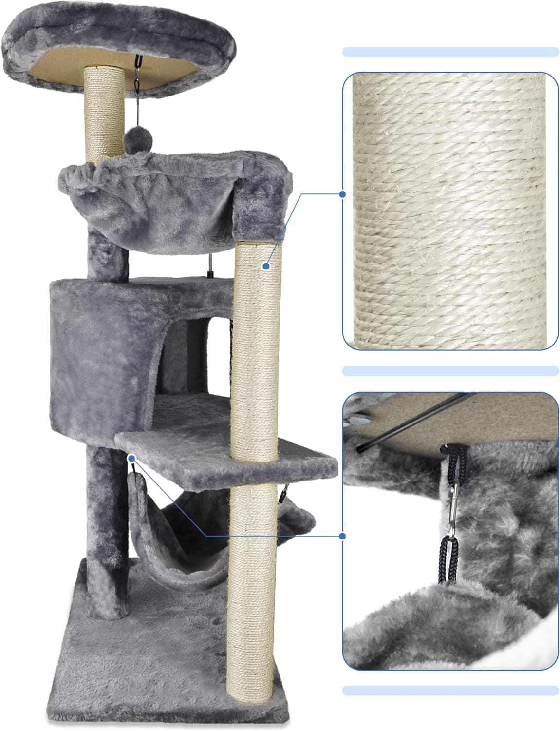 YUNIQUE Cat Tree with Cat Condo and Big Hammock, Grey - Image 6