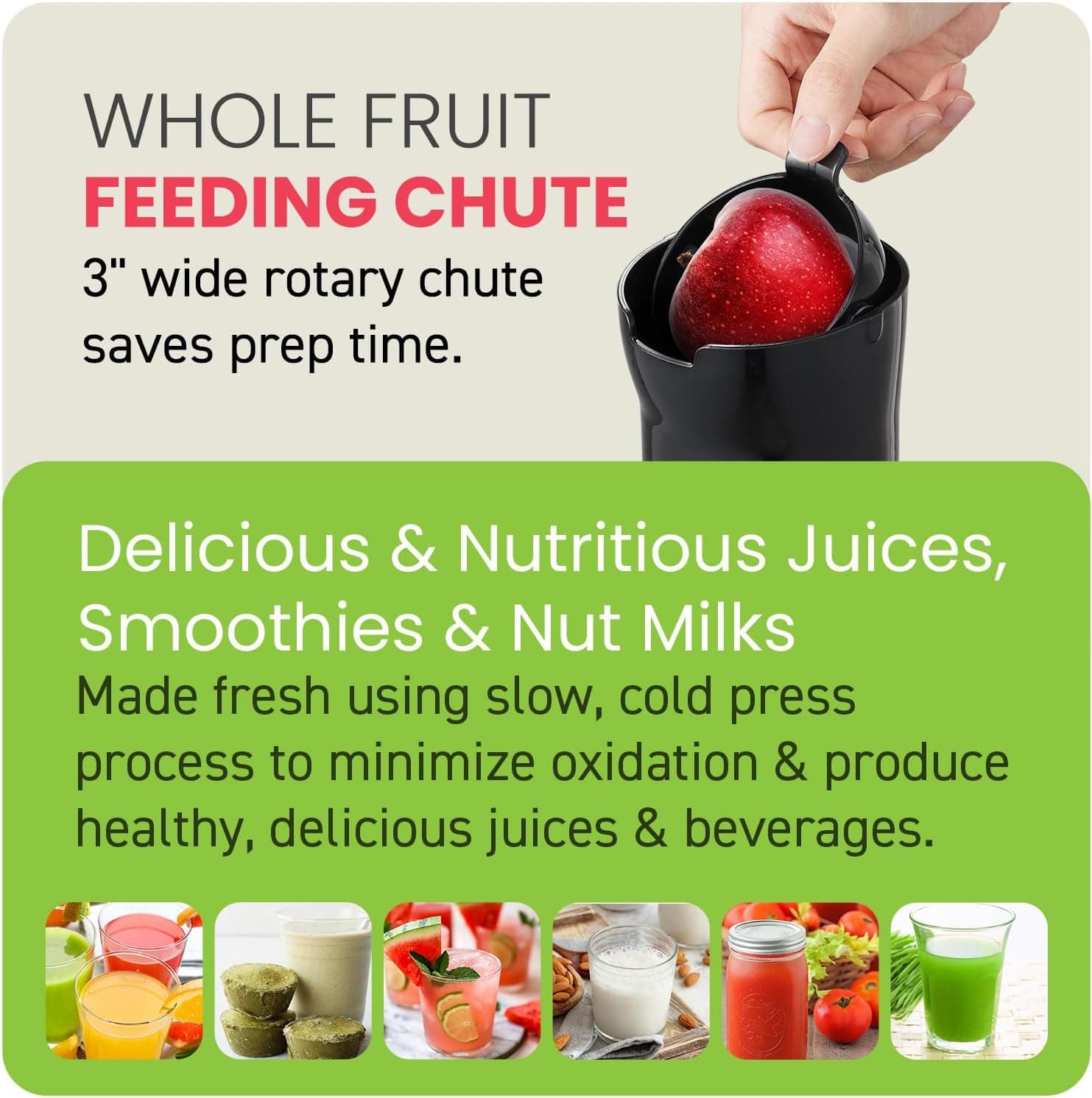 Elite Gourmet EJX017 Whole Fruit 3” Feeding Chute, Dynamic Masticating Slow Juicer, High Yield Cold Press Juice Extractor, Nutrient and Vitamin Dense, Easy to Clean, 27 oz Juice Cup, Black Black 27 ounce - Image 4