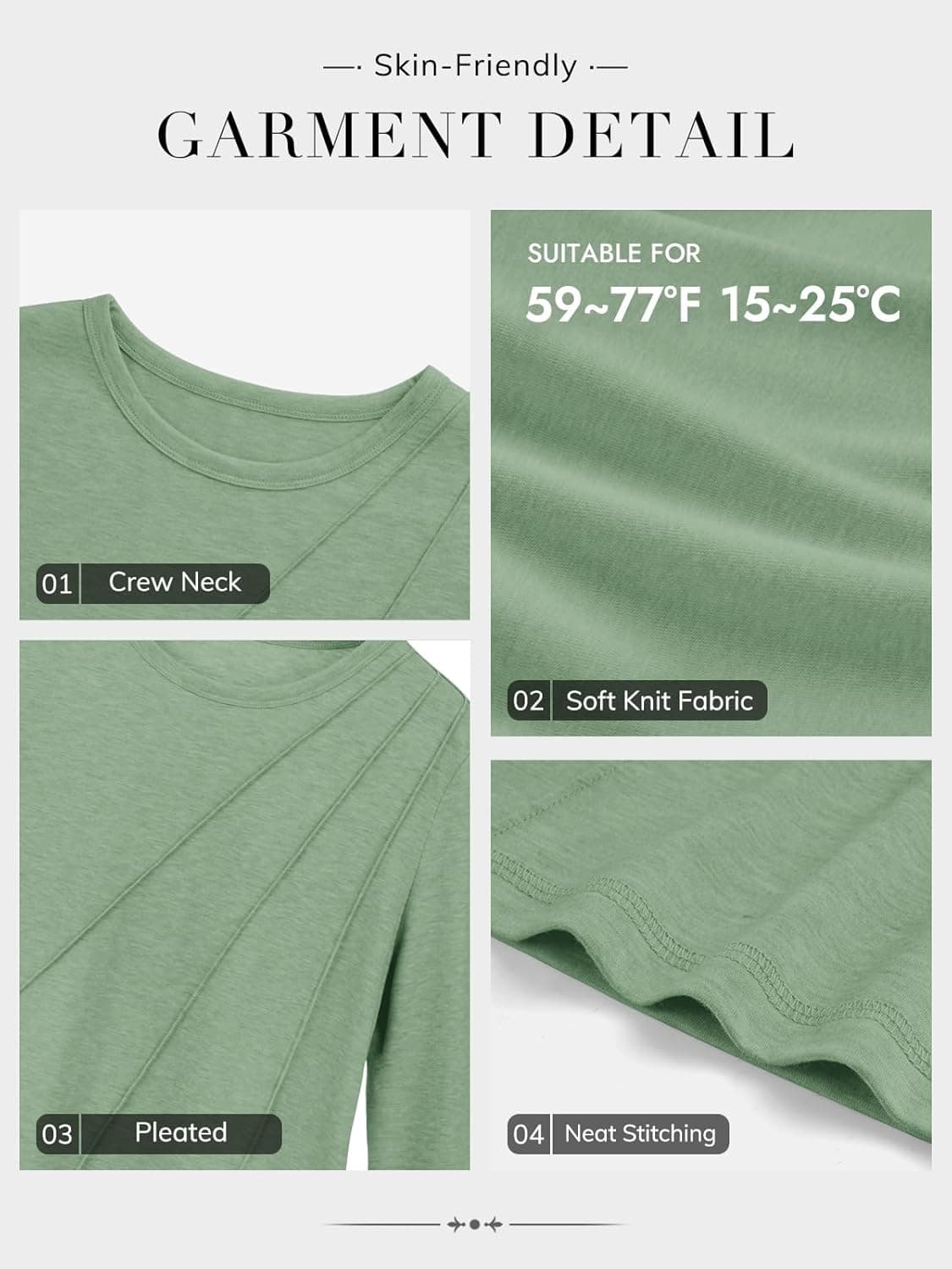 ATHMILE Womens Long Sleeve Shirts Pleated Crew Neck Casual Fall Fashion Tops Loose Fit Lightweight Girls Outfits Clothes Large Light Green - Image 6