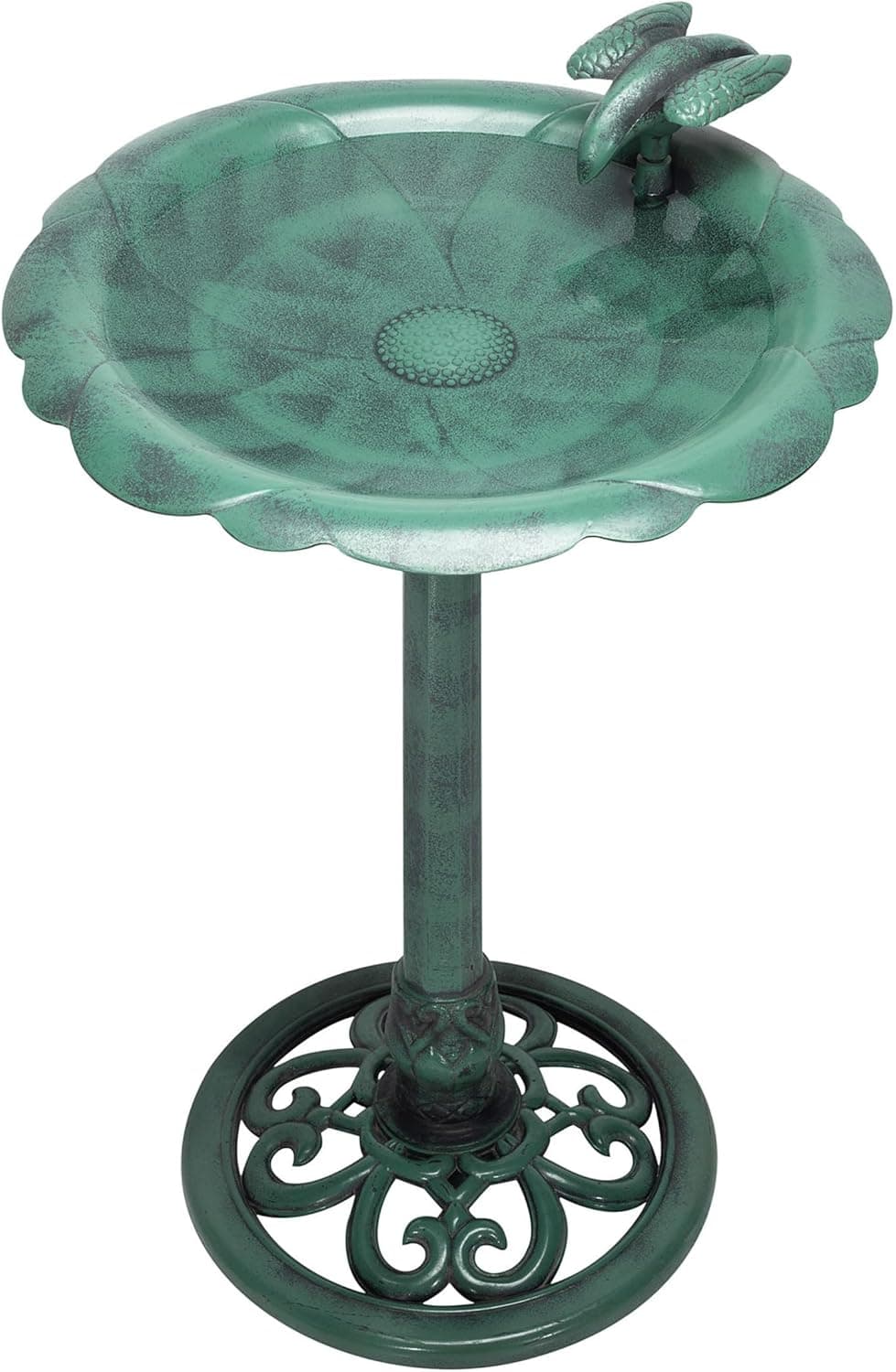 Alpine Corporation 31" Tall Outdoor Antique Flower Birdbath with Bird Decoration Yard Statue, Durable Polypropylene Construction for Patio, Deck, or Yard, Green - Image 9