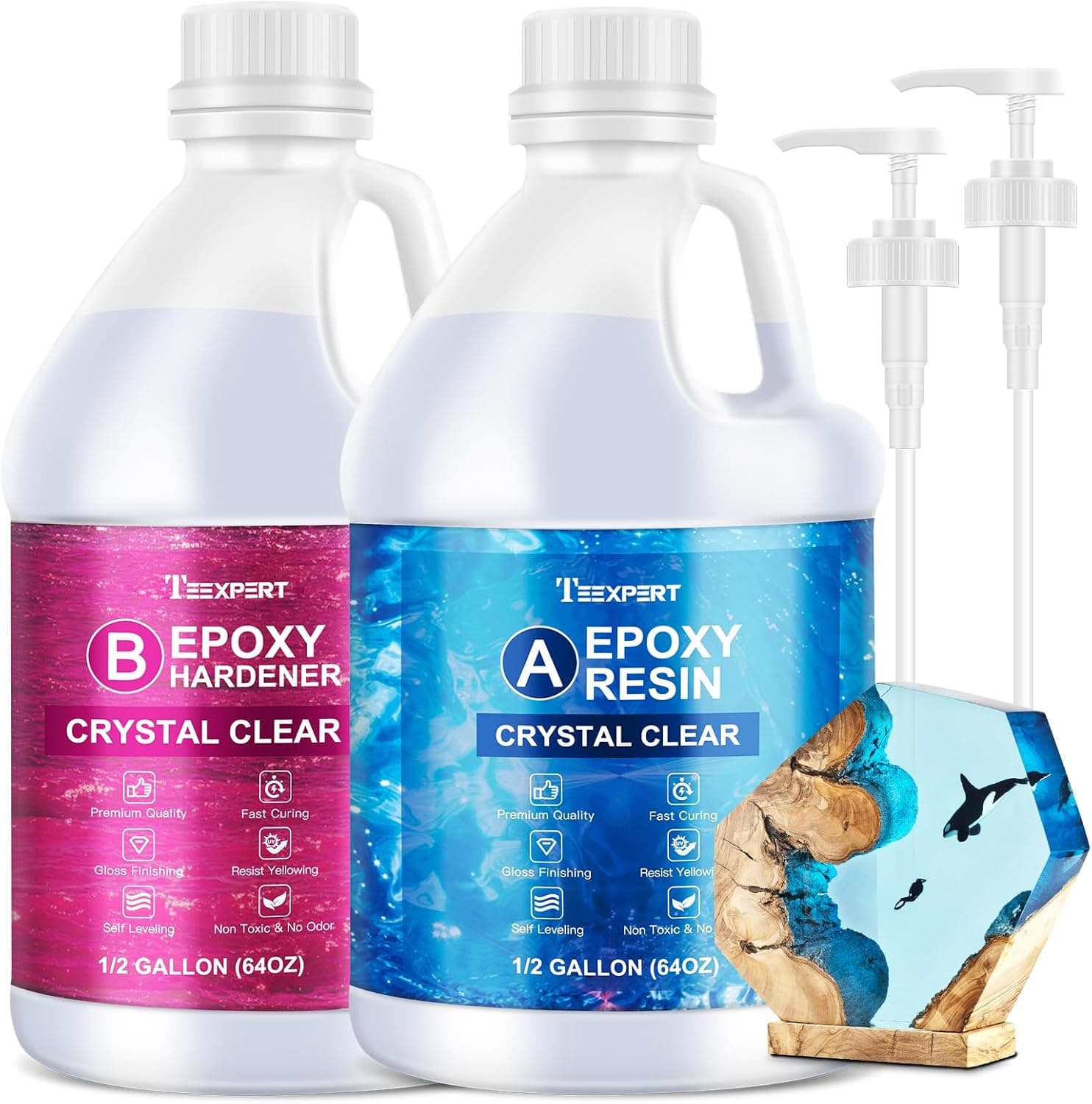 Teexpert Crystal Clear Epoxy Resin Kit 1 Gallon Self-Leveling Coating and Casting Resin, High-Gloss & Bubbles Free Resin and Hardener Kit for DIY Art, Jewelry, Table Top, Molds, Wood 1:1 Ratio - Image 2