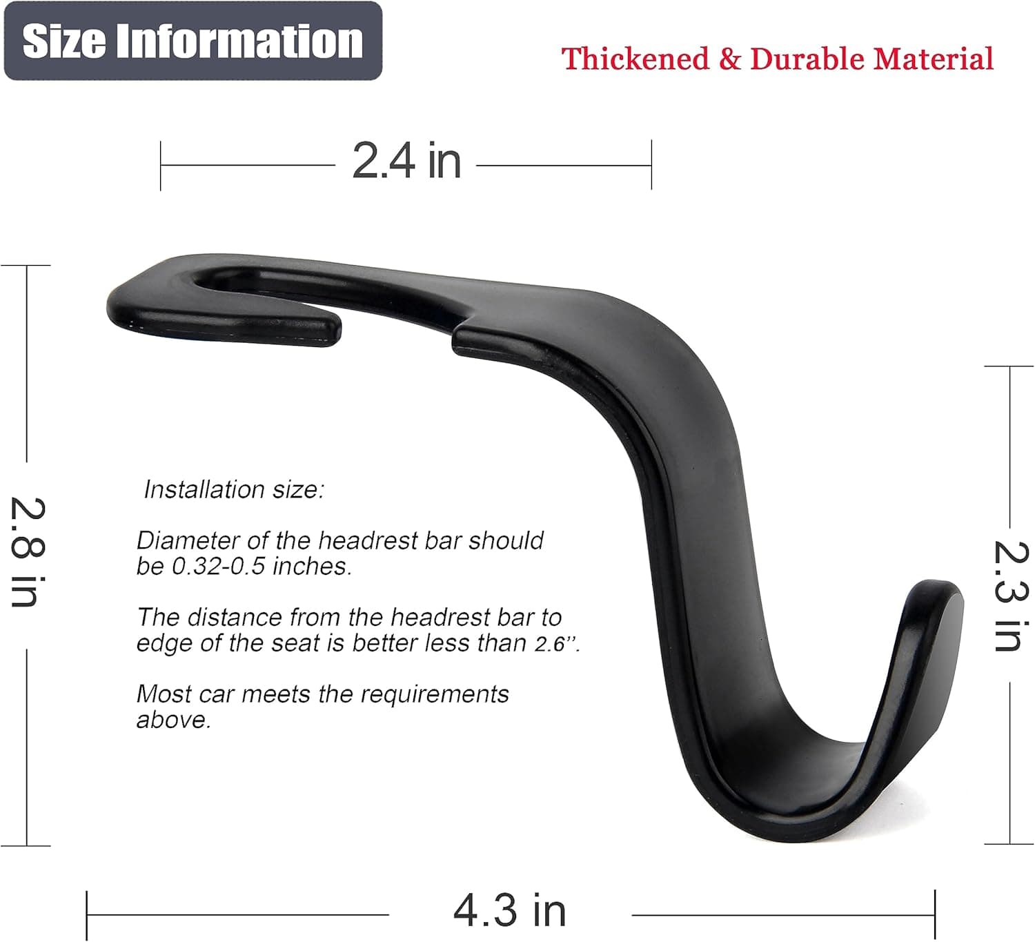 Amooca Car Seat Headrest Hook 4 Pack Hanger Storage Organizer Universal for Handbag Purse Coat fit Universal Vehicle Car Black S Type - Image 8