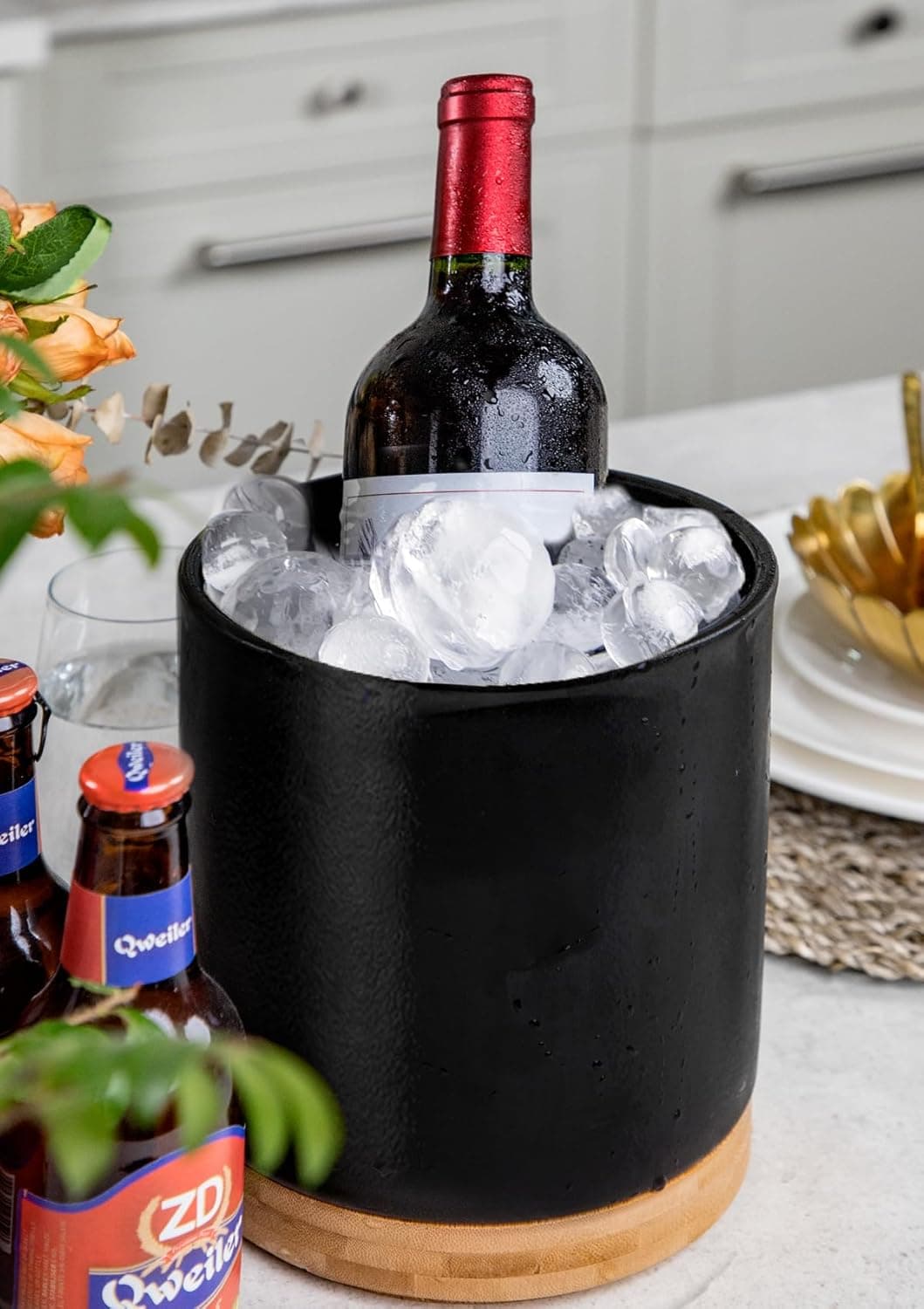 Nucookery 360°Rotating Utensil Holder, 7.2" Kitchen Utensil Crock, Ceramic Cooking Utensil Organizer with Countertop-Protection Cork Bottom for Farmhouse Kitchen Decor Christmas (Stone Black) - Image 9