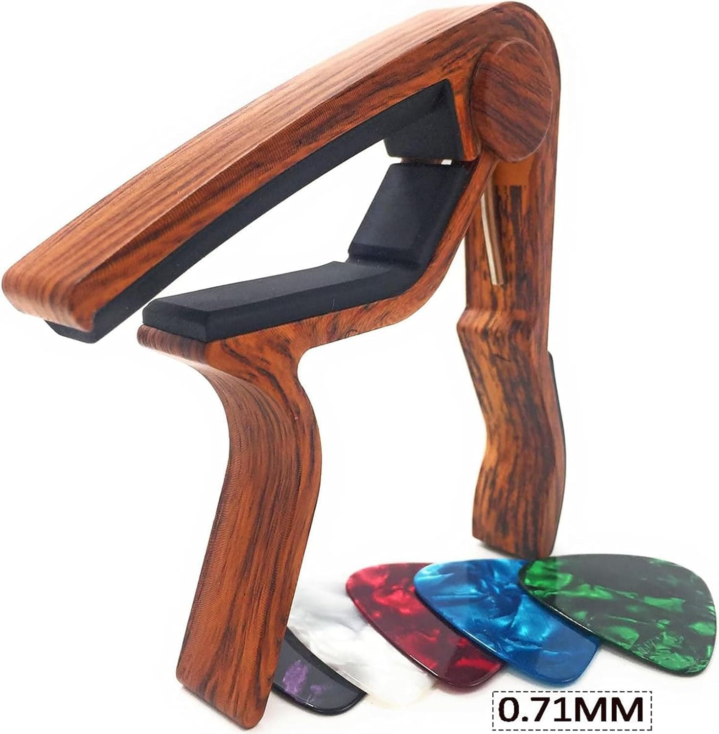 WINGO Guitar Capo for Acoustic and Electric Guitars - Rosewood Color with 5 Picks - Image 3