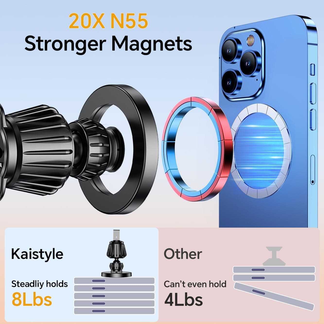 Kaistyle for Magsafe Car Mount【20 Strong Magnets】Magnetic Phone Holder for Car Phone Holder Mount Dash Mounted Holders Cell Phone Holders for Your Car Accessories for Women Men for iPhone 17 16 15 14 Black - Image 5