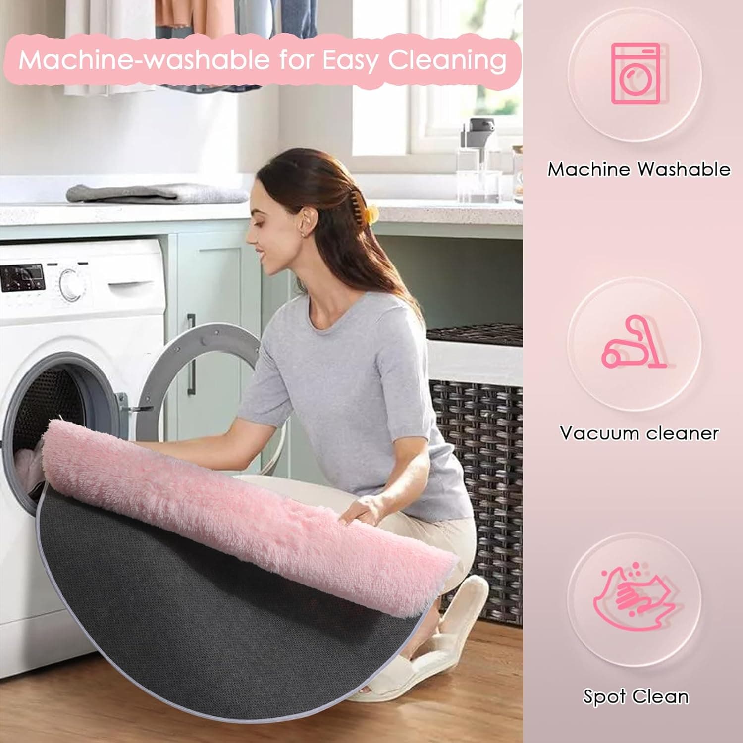 Amdrebio Light Pink Round Rug 4Ft for Girls Bedroom, Fluffy Circle Area Rugs for Kids Room Decor Aesthetic, Cute Shag Fuzzy Carpet for Nursery, Preppy Dorm, Classroom, Playroom, Teen, Baby, Washable 4' (Round) Pink - Image 5