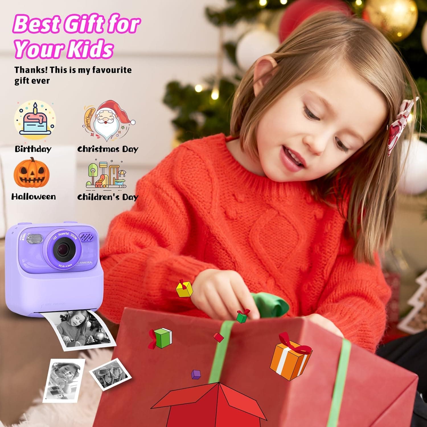 Kids Instant Digital Cameras for Boys and Girls, 1080P HD Dual-Lens Selfie Digital Camera with Print Paper & 32G Card, Christmas Birthday Gifts Toys for Toddler and Teenagers Age 3-16 Years Old Purple - Image 6