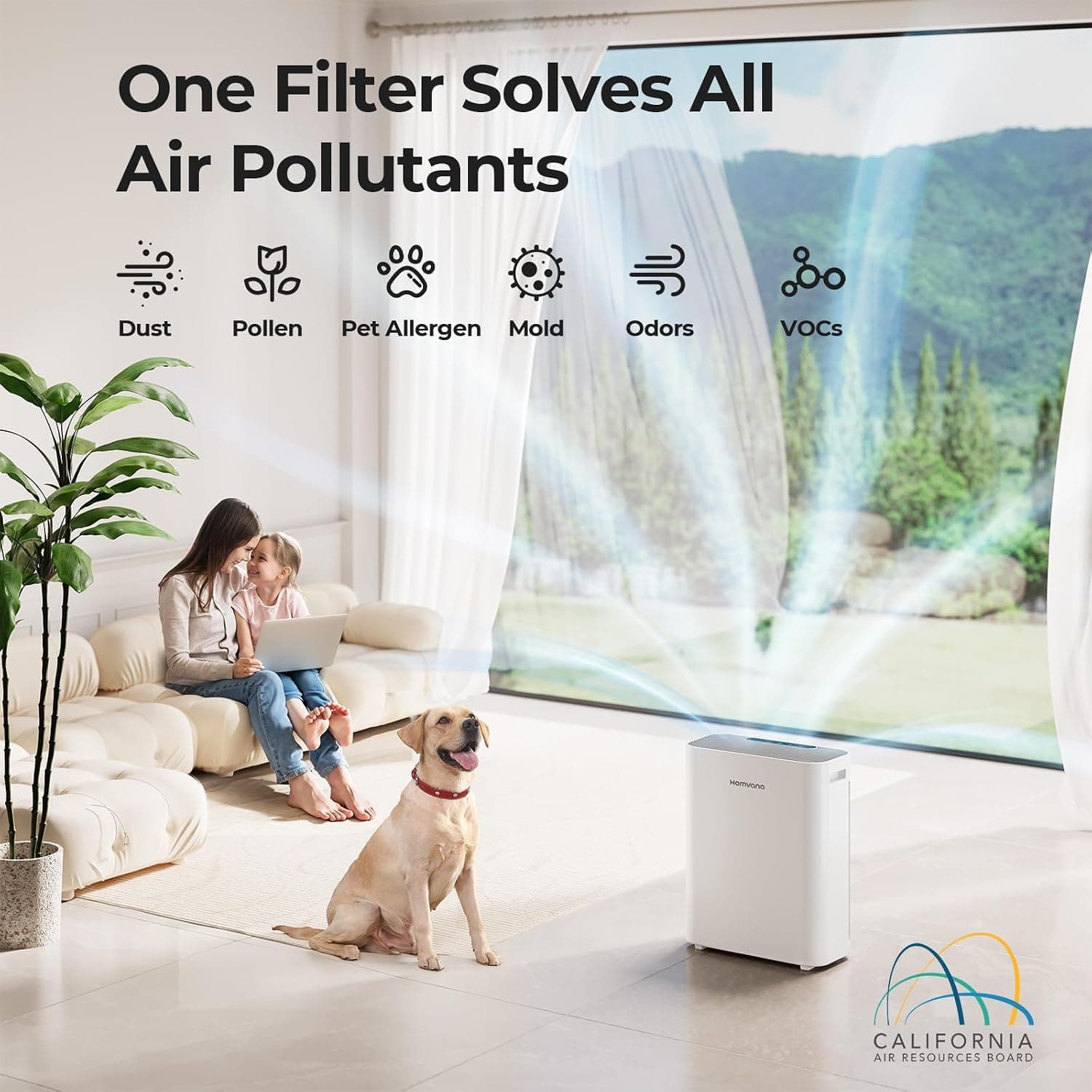 Amazon.com: Homvana Air Purifier for Home Larger Room Bedroom, H13 True HEPA Air Filter Purifiers Cleaner, with Auto Mode, Quality Indicator, SilentAir Tech, Ozone Free for Pets Allergies Smokers Dust Pollen etc : Home & Kitchen - Image 2
