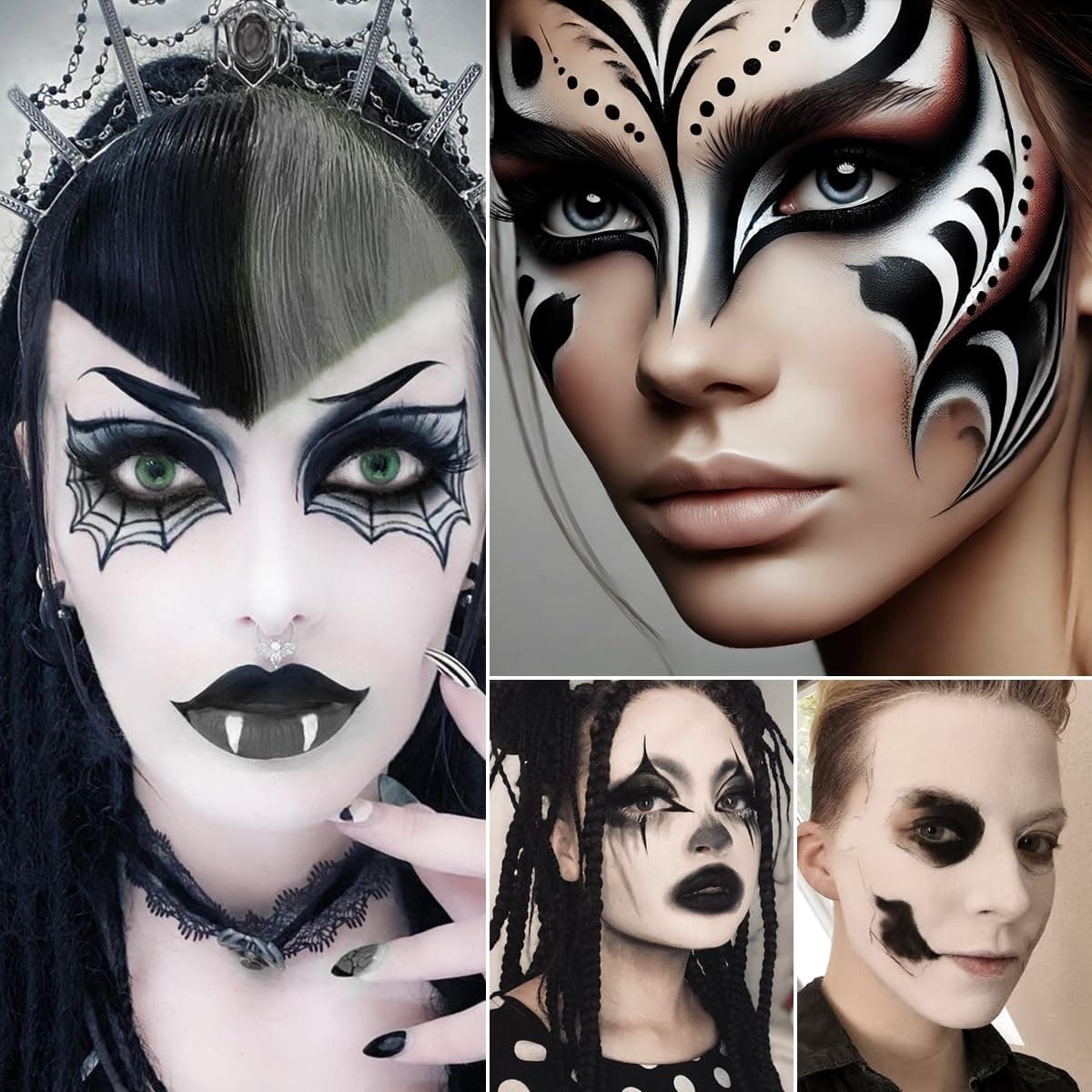 Black White Makeup Palette, White Pressed Setting Powder Goth Halloween Black Gothic Foundation & EyeShadow Kit, Matte Finish for Smokey Eyes, High-Pigment Face Paint Skeleton Cosplay & Costume Looks - Image 7