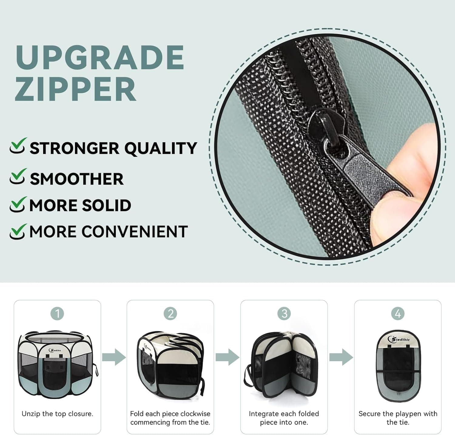 Dog Cat Playpen, Puppy Pet Playpen Indoor for Small Dogs Tent Crates Cage Outdoor, Portable Pop Up Dog Kennel Playpen with Carrying Case for Dogs/Cats/Rabbits, Removable Zipper Top, Grey Grey Small (29" x 29" x 17") - Image 8