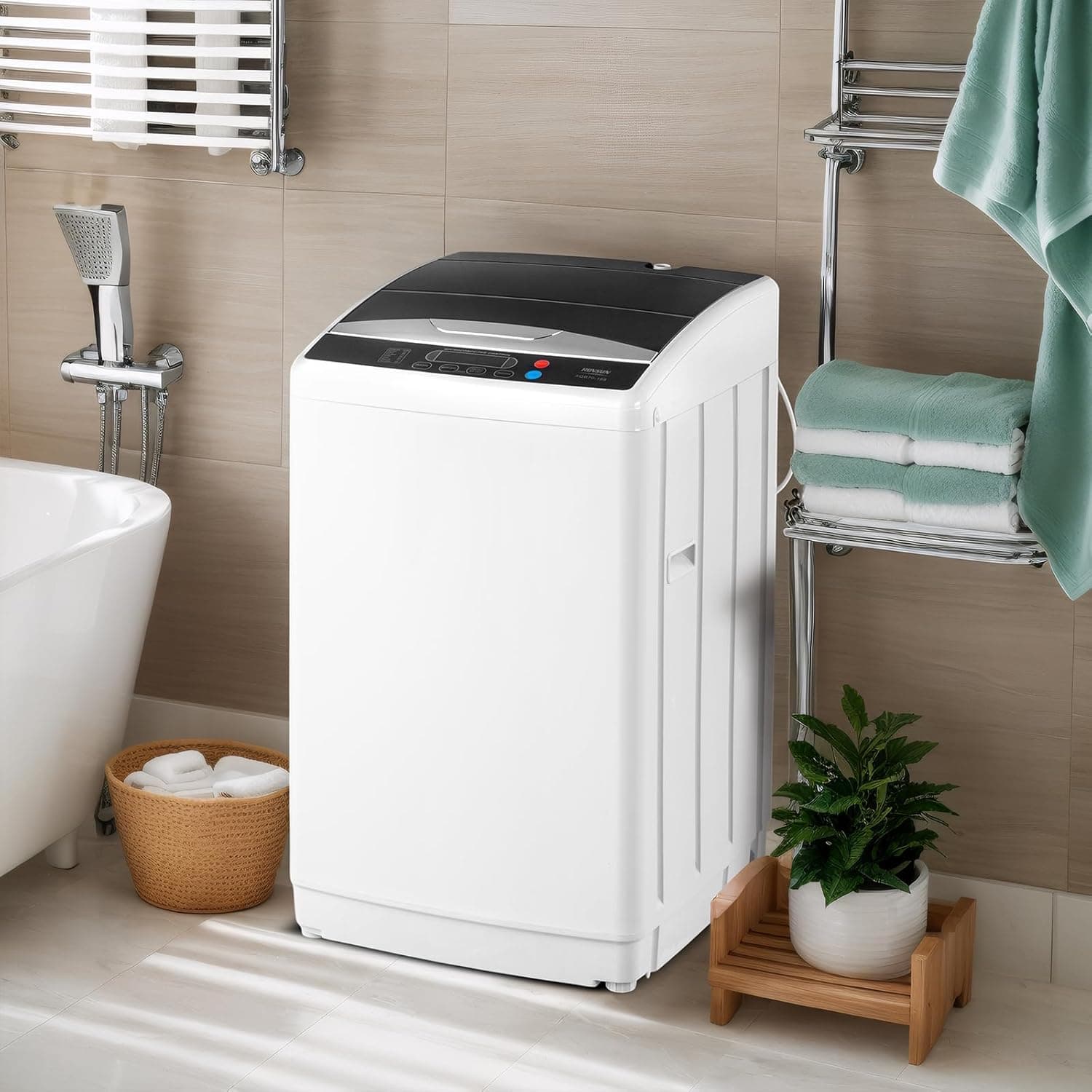 ROVSUN 25LBS Lavadora Portátil, Lavadora Eléctrica Automática Completa con Tambor de Acero Inoxidable, Combo de Lavadora Compacta y Secadora con Bomba de Drenaje para Hogar, Apartamento - Image 9