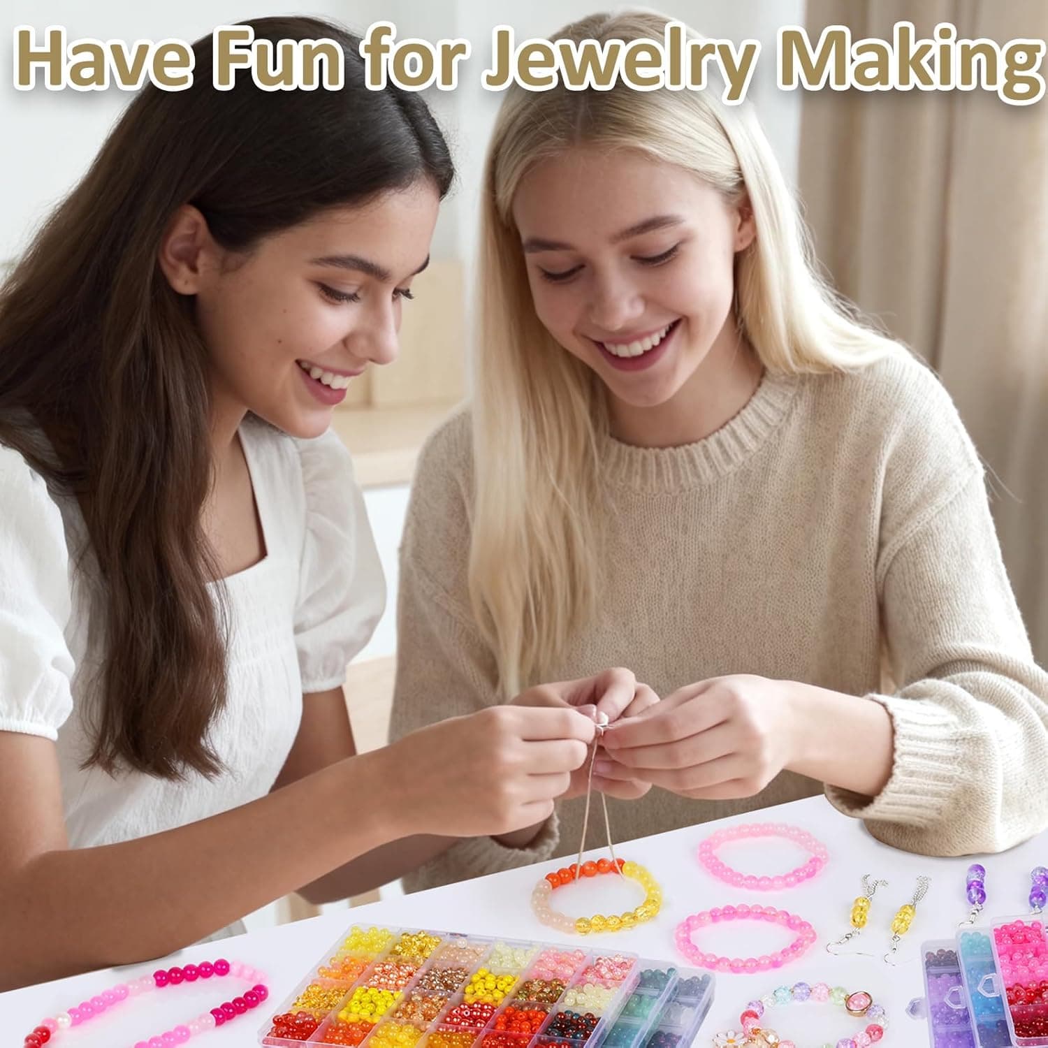 XSEINO About 7200PCS 6mm Glass Beads Bracelet Making Kit,144 Assorted Colors Crystal Glass Beads for Bracelet and Jewelry Making and DIY Crafts,Friendship Gifts,to Give to Friends, Family Multicolor 6Box - Image 6