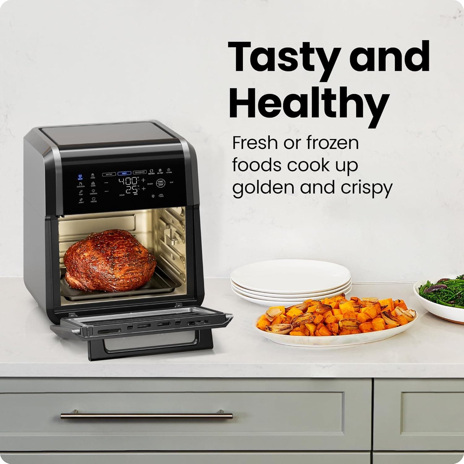 Chefman 12-Quart 6-in-1 Air Fryer Oven with Digital Timer, Touchscreen, and 12 Presets - Family Size Countertop Convection Oven, Dishwasher-Safe Parts 12 Quart Black - Image 4