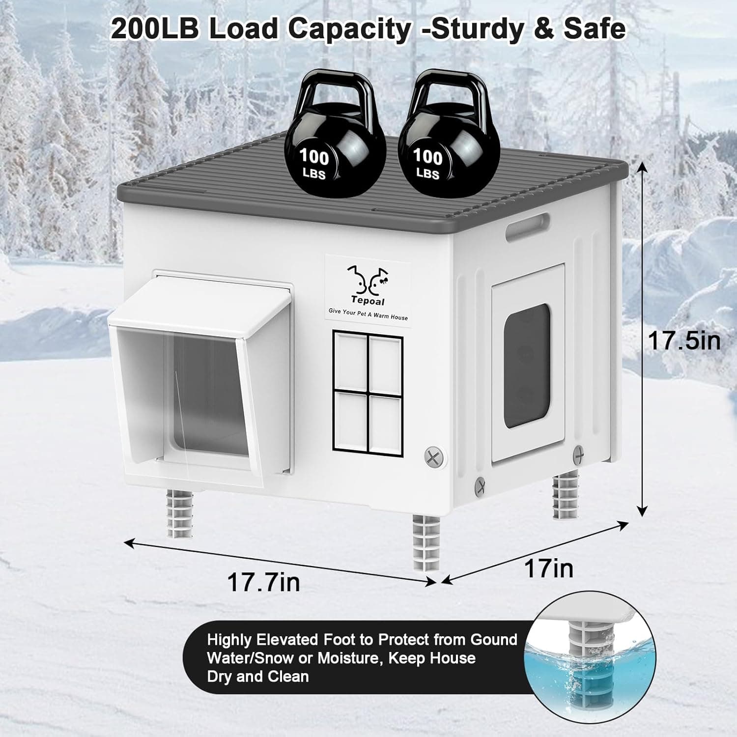 Heated Cat House for Outside, High Insulated Heated Outdoor Cat Shelter 100% Weatherproof with Escape Door, Elevated Outdoor Cat House with Heater for Feral Stray Barn Cat Kitty 17.7"x17"x17.5" Size 17.7" X 17" X 17.5" - Image 3
