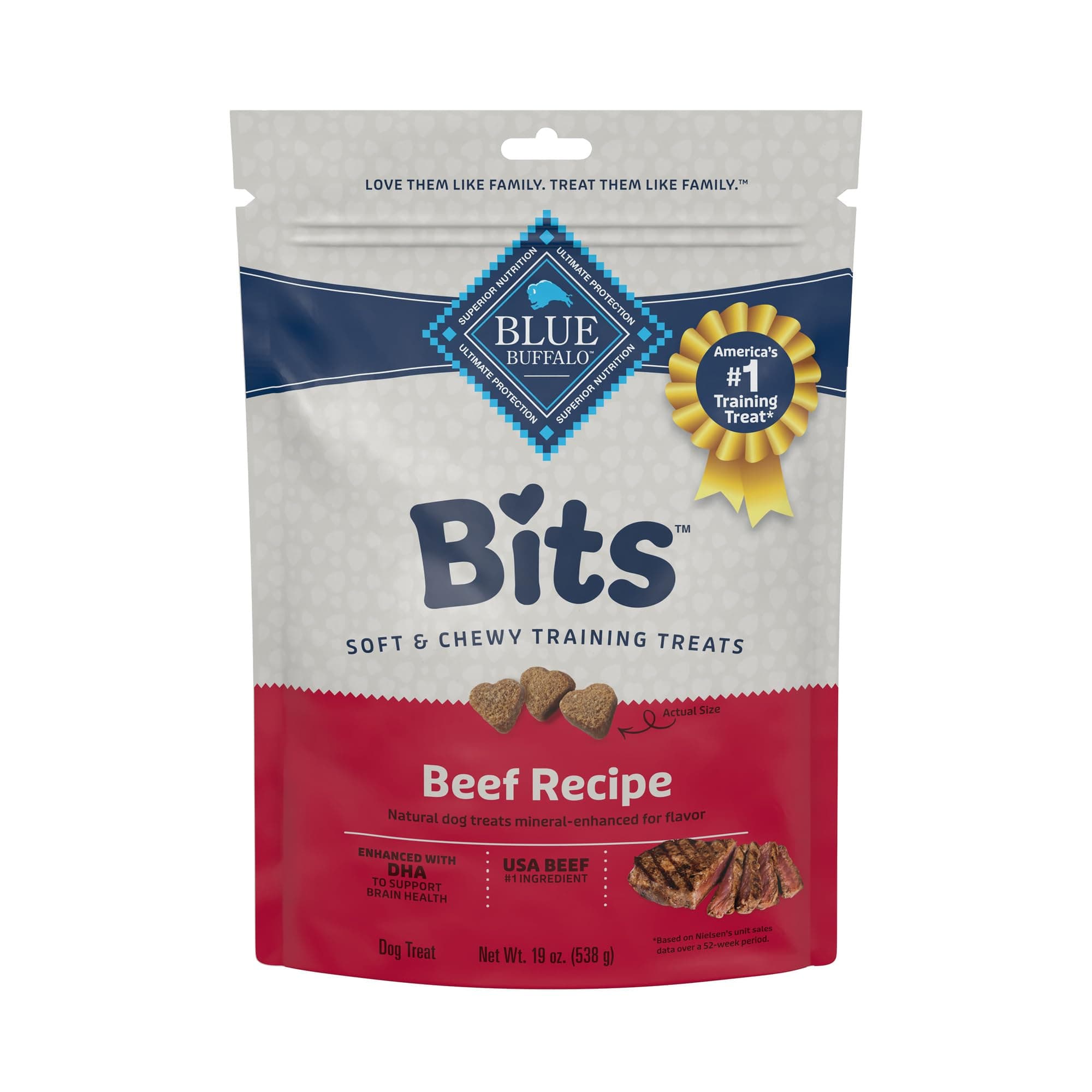 Blue Buffalo Bits Soft Dog Treats for Training, Made with Natural Ingredients & Enhanced with DHA, Beef Recipe, 19-oz Bag Beef 19 Ounce (Pack of 1)
