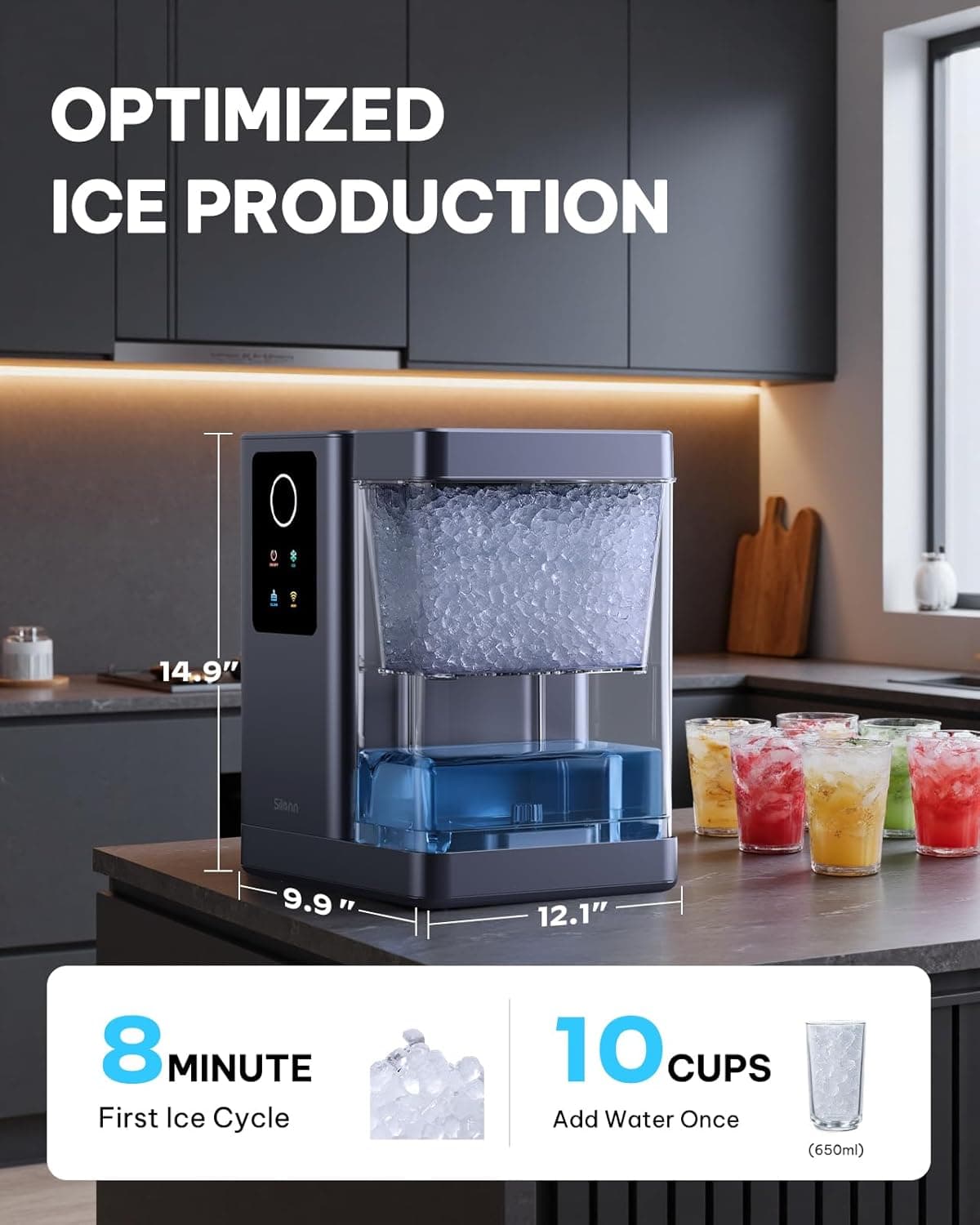 Silonn Nugget Ice Maker Countertop with APP & Voice Control, Self Cleaning Ice Machine with 3L Large Water Tank, 40 lbs/24H Soft Chewable Ice, Portable Pebble Ice Maker for Home, Kitchen and Party Silver Gray 40Lbs - Image 3