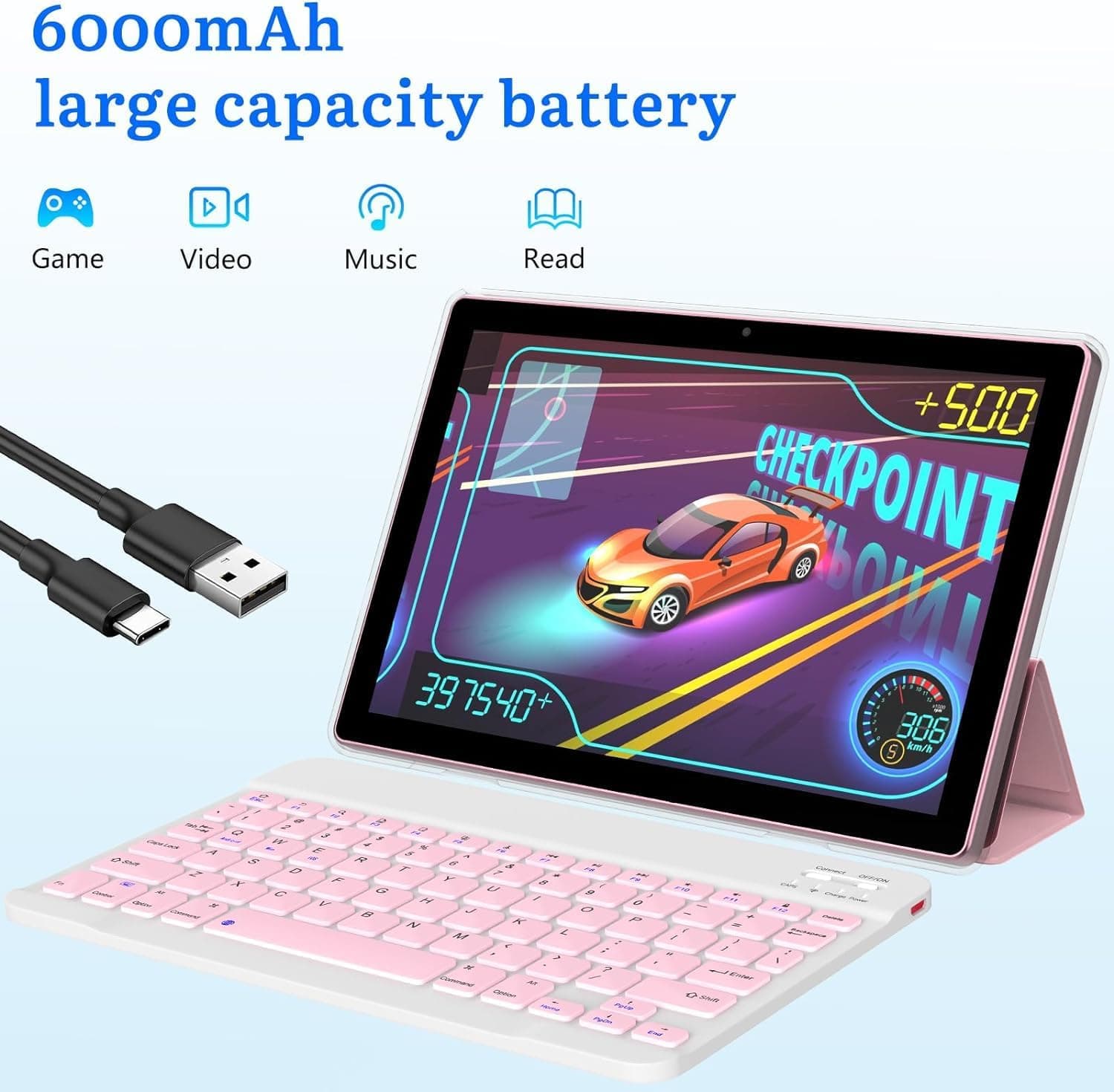 Android 15 Tablet, 10 Inch 18GB RAM+128GB ROM/ 2TB Expandable Tablet, 2.0GHz Quad-core Processor, 1280*800 HD Touch Screen, 5G WiFi6 BT 5.0, 2 in 1 Tablets with Keyboard Case Mouse Stylus Pink - Image 9