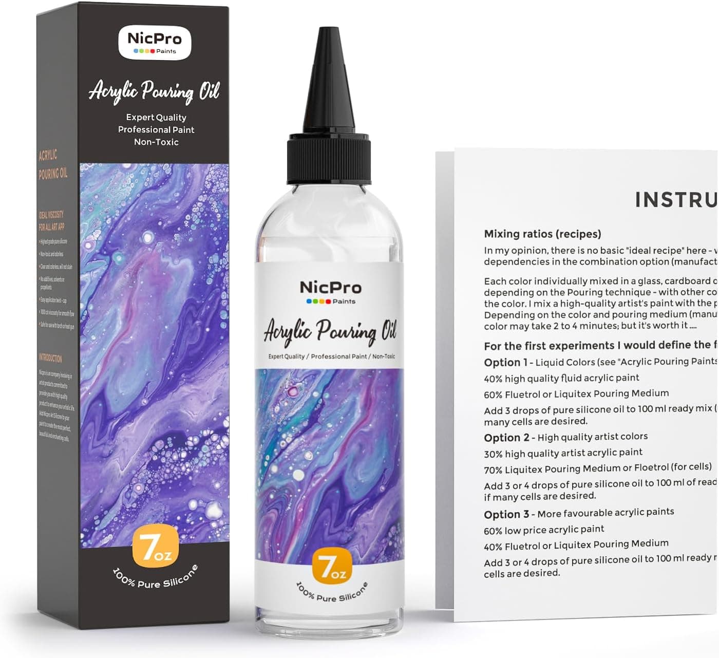Nicpro 7 Ounce Silicone Pouring Oil for Art, Dramatic Cell Activator for Acrylic Paint Pour, 100% Silicone Medium Compatible with All Painting Acrylic or Watercolor - Image 7
