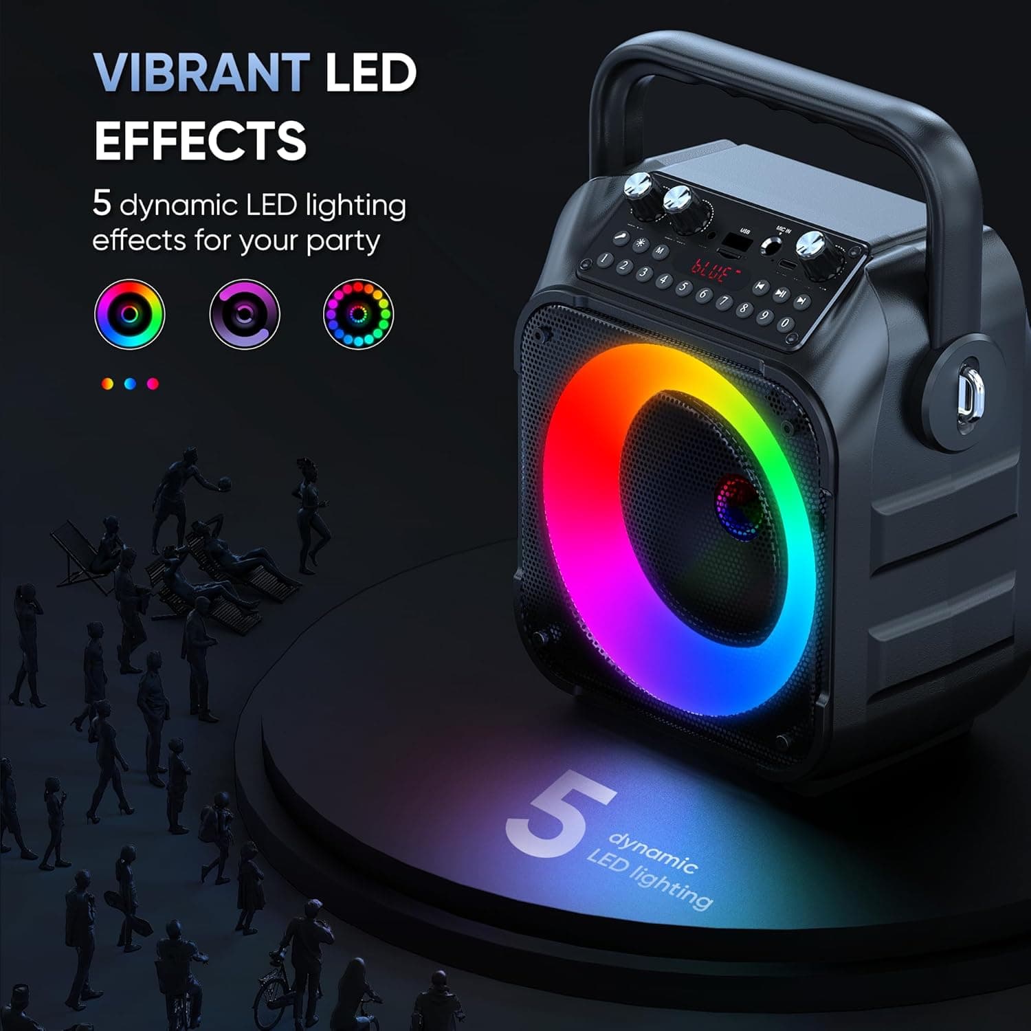 Karaoke Machine, Portable Bluetooth Speaker with 2 Wireless Microphones for Adults & Kids with Lights, Karaoke Microphone with PA System Supports USB/TF/FM/AUX for Home Party Home System Packages Black - Image 5