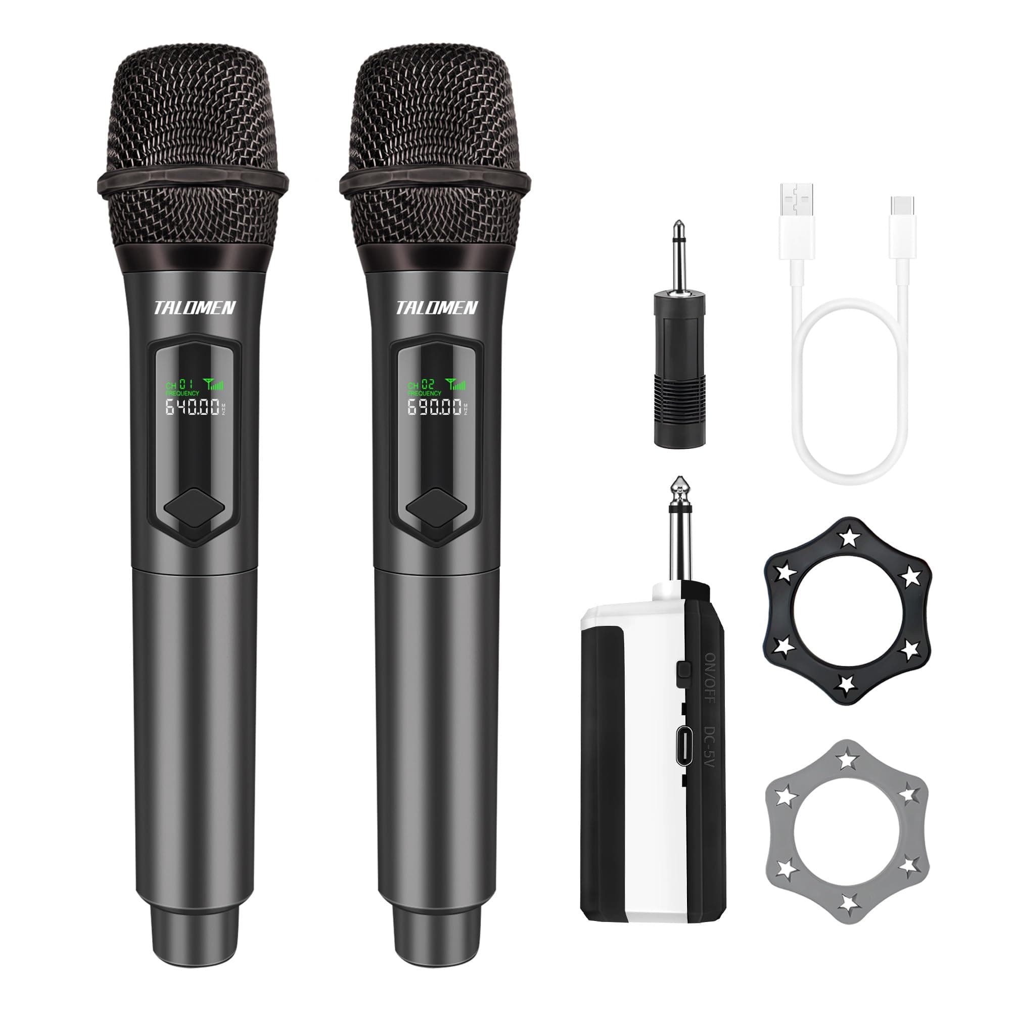 Wireless Microphone,Professional Dual Handheld Cordless Dynamic Mic System with Rechargeable Receiver(160 Ft),Karaoke Microphone Set for Singing,Karaoke,Wedding,DJ,Party,Speech,Church,K60-2 Gray