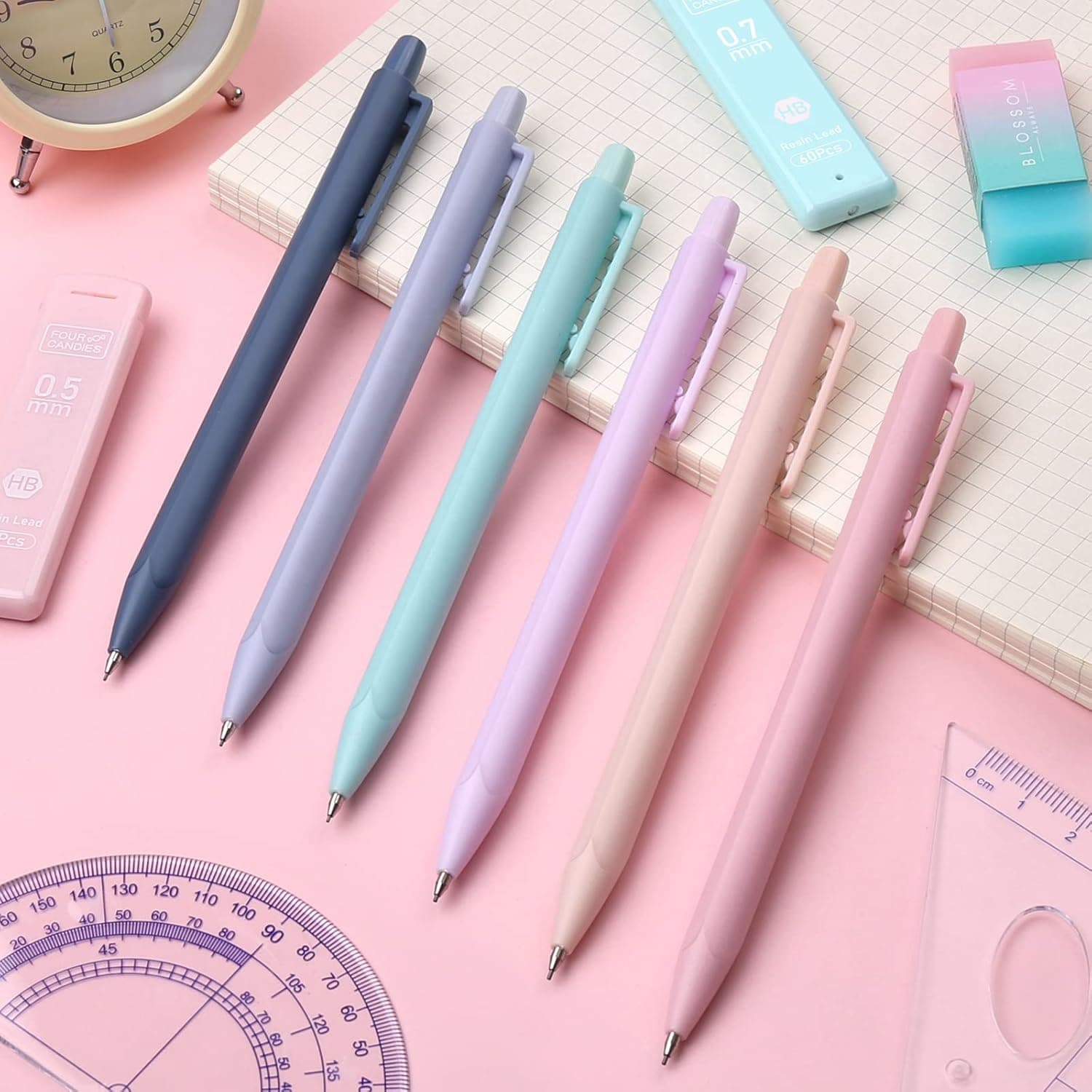 Four Candies Cute Mechanical Pencil Set, 6PCS Pastel Mechanical Pencils 0.5 & 0.7mm with 360PCS HB Leads, 3PCS Erasers and 9PCS Eraser Refills, Aesthetic School Supplies for Girls Writing 0.5mm + 0.7mm - Image 9