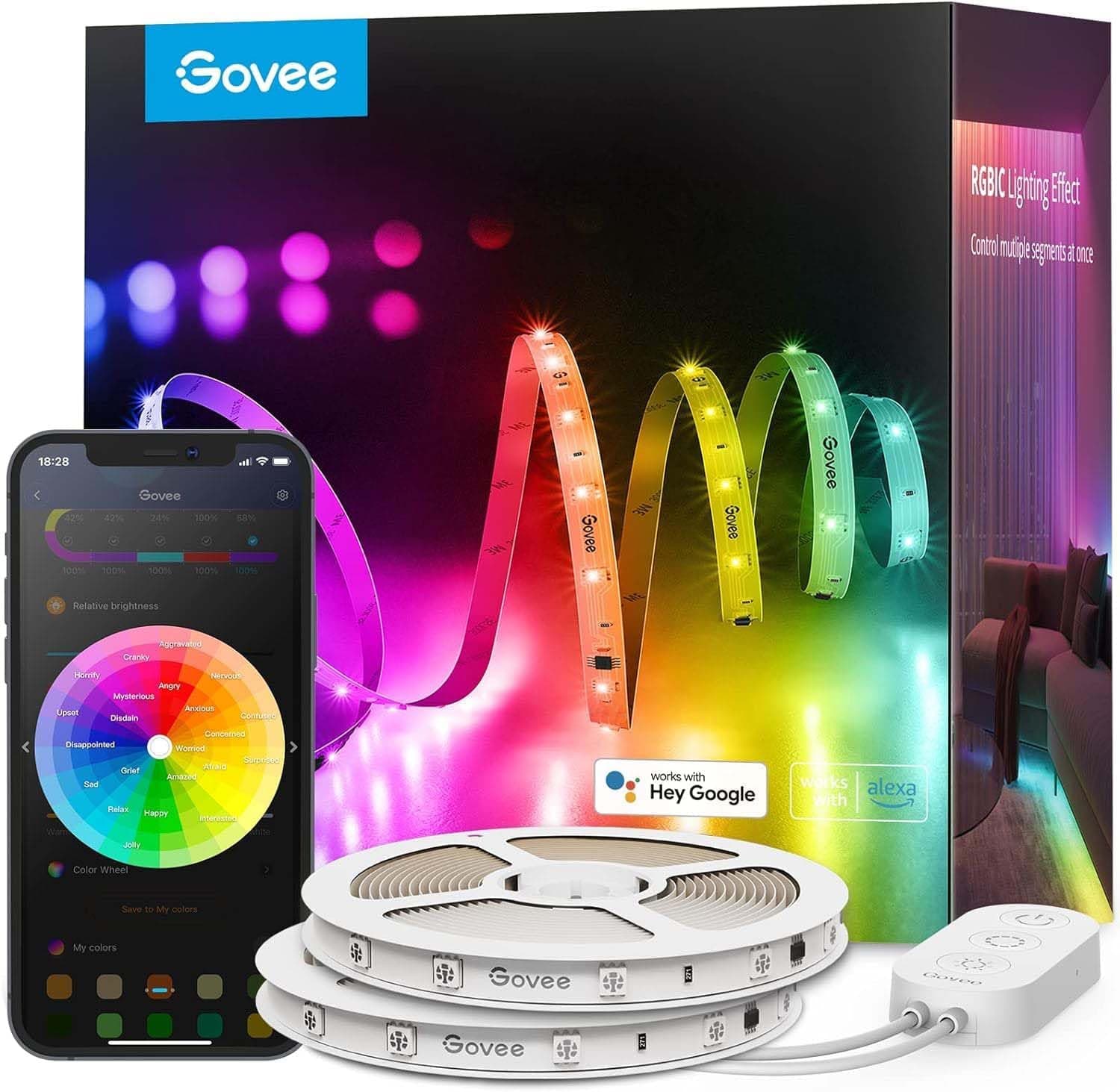 Govee 100ft RGBIC LED Strip Lights, Smart LED Lights Work with Alexa and Google Assistant, LED Lights for Bedroom WiFi App Control Segmented DIY Multiple Colors, Color Changing Light, (2 x 50ft) - Image 2