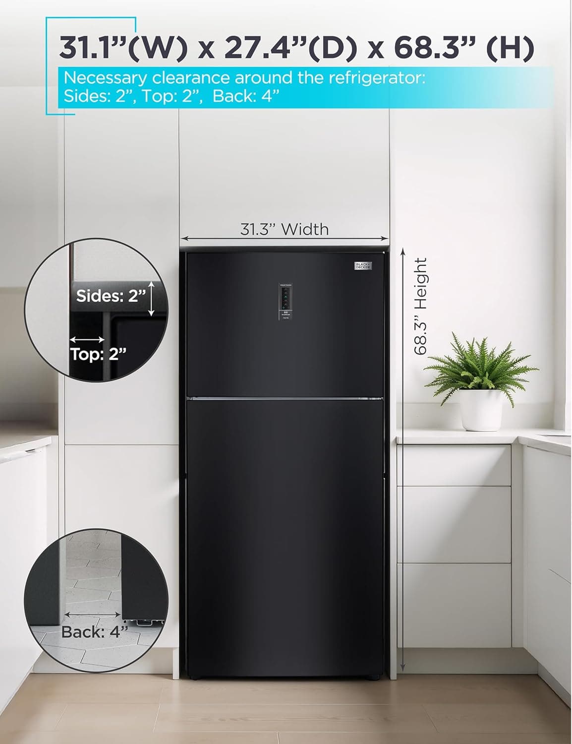 BLACK+DECKER Refrigerador de 16.4 Pies Cúbicos con Congelador Superior, Refrigerador de 2 Puertas con Controles de Temperatura Separados, Descongelación Automática, Electrodoméstico de Cocina de Tamaño Completo para Hogares y Apartamentos, BR1640KB, Negro - Image 7
