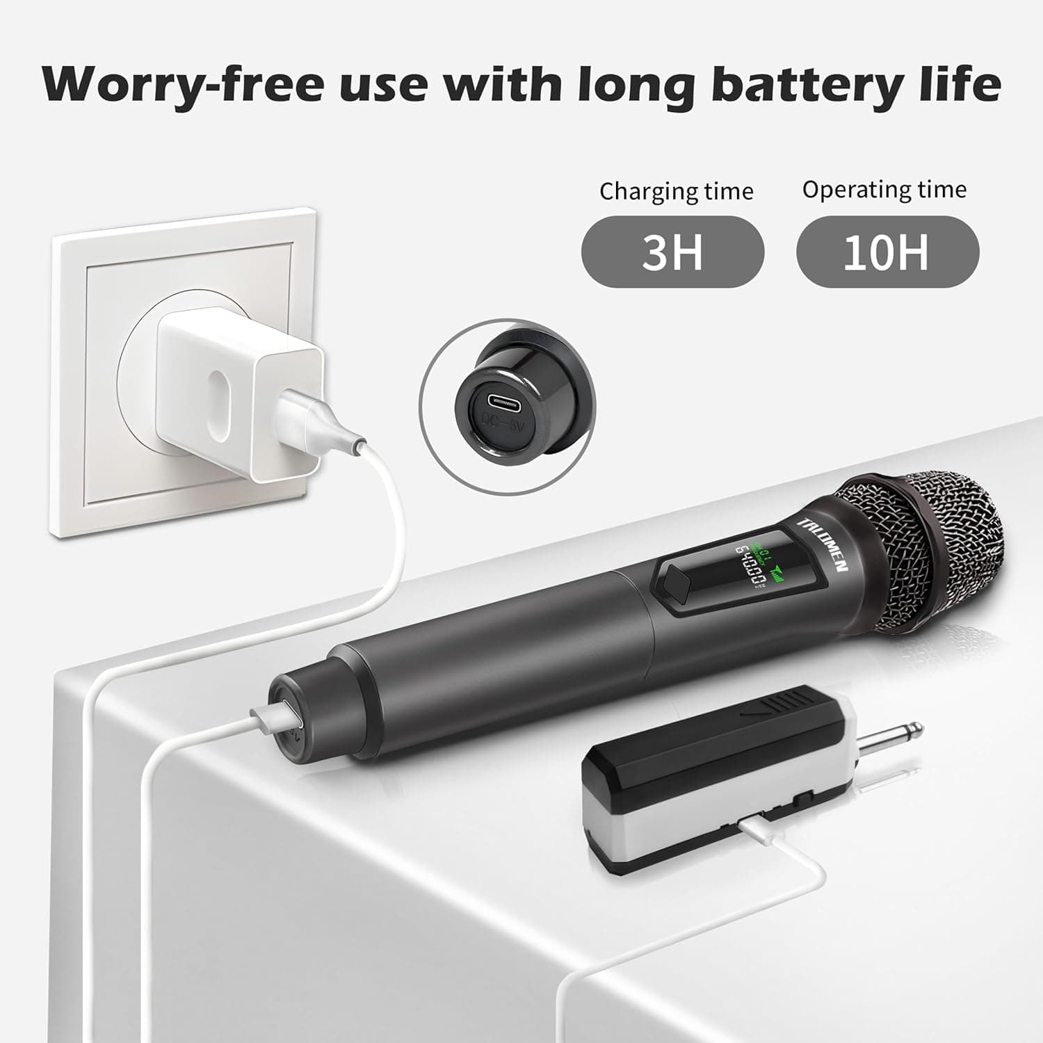 Wireless Microphone,Professional Dual Handheld Cordless Dynamic Mic System with Rechargeable Receiver(160 Ft),Karaoke Microphone Set for Singing,Karaoke,Wedding,DJ,Party,Speech,Church,K60-2 Gray - Image 5