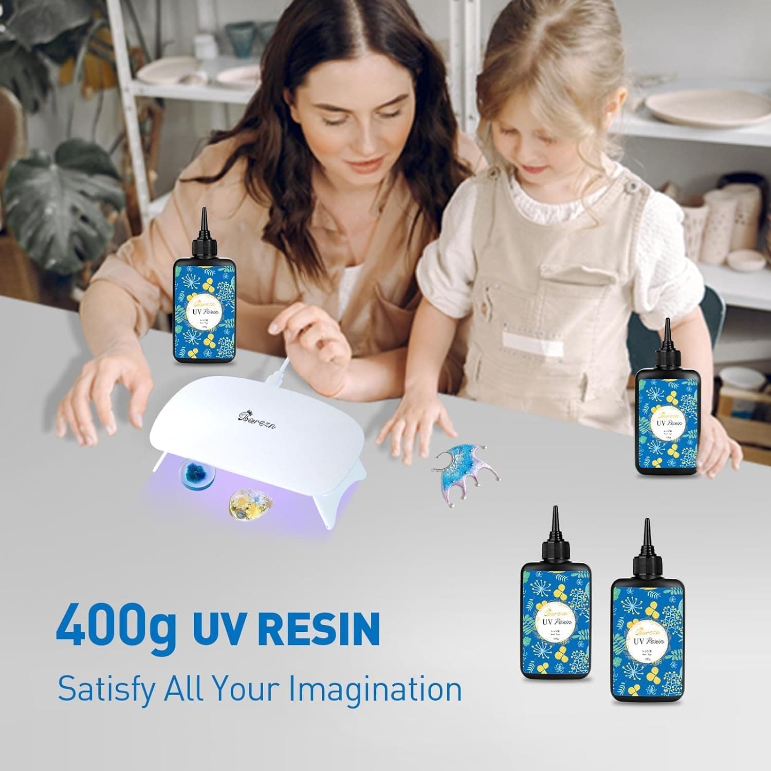 Bsrezn 400g UV Resin Hard, Crystal Clear UV Epoxy Resin para sa Paggawa ng Alahas at Crafting (100g x 4) 400 g - Image 8