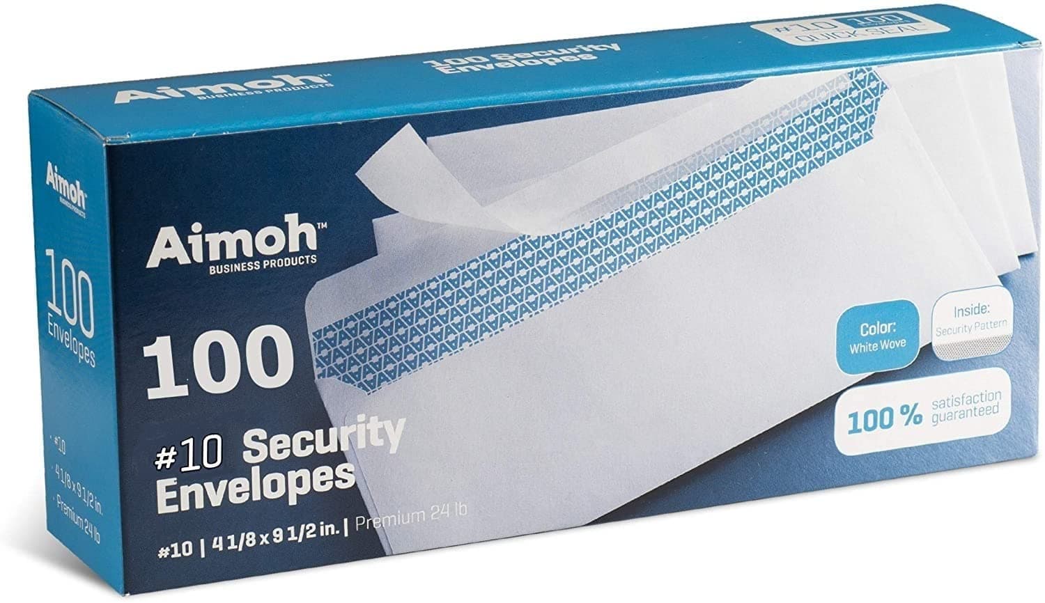 Aimoh #10 Security Self Seal Envelopes – 100 Qty |No Window, EnveGuard, 4⅛ x 9½", White, 24 LB, 100 Count (34100) 100 Ct.