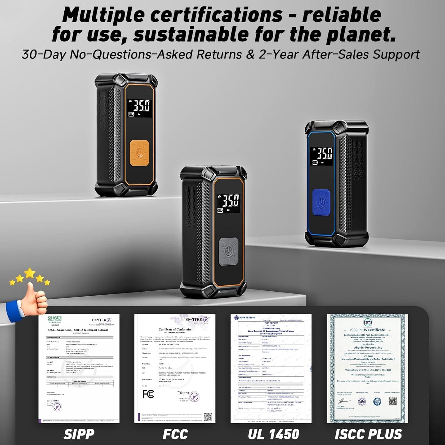 OlarHike Cordless Tire Inflator Portable Air Compressor, 150PSI Dual Power - 5400 mAh & 12V DC, Air Pump for Car Tires, Bike, Motorcycle, Bicycle, Electric Pump with LED Light & Digital Pressure Gauge 1-gray 5400mah with Cable (Car&SUV) - Image 10