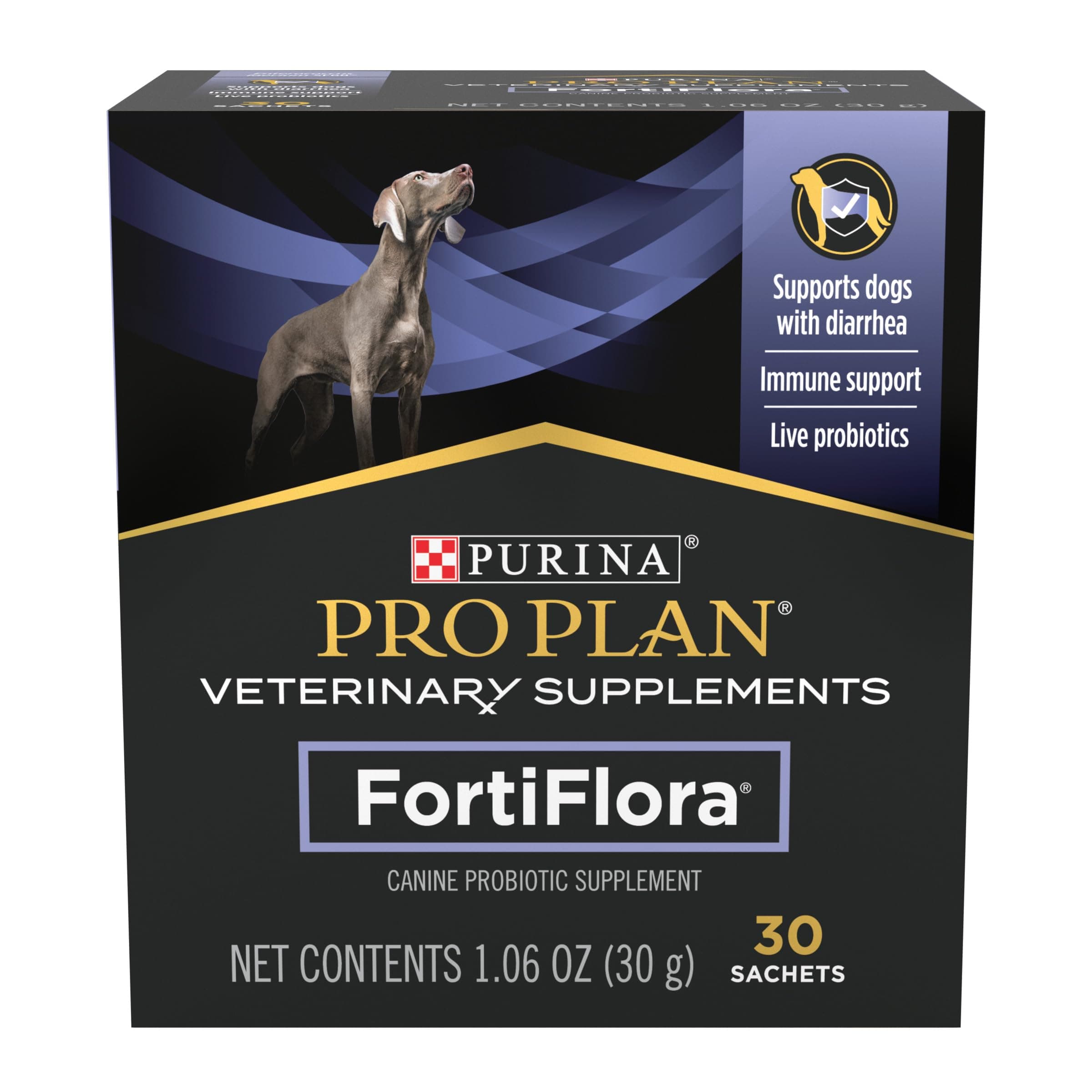 Purina Pro Plan Veterinary Supplements FortiFlora Canine Probiotics for Dogs, Helps Digestive Gut Health and Diarrhea - 30 ct. Box Powder Sachets 30 Count (Pack of 1)