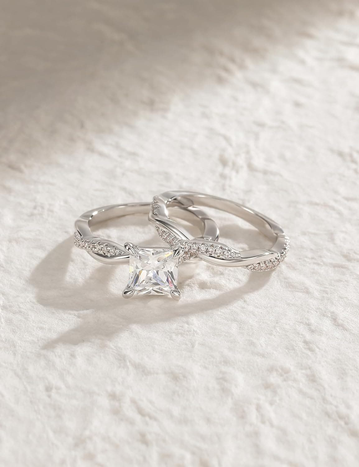 Mameloly 2ct Wedding Band for Women Princess Cut Bridal Ring Sets Cubic Zirconia Promise Engagement Rings Twisting Infinity Pave Set Size 4-12 Silver 7 - Image 2