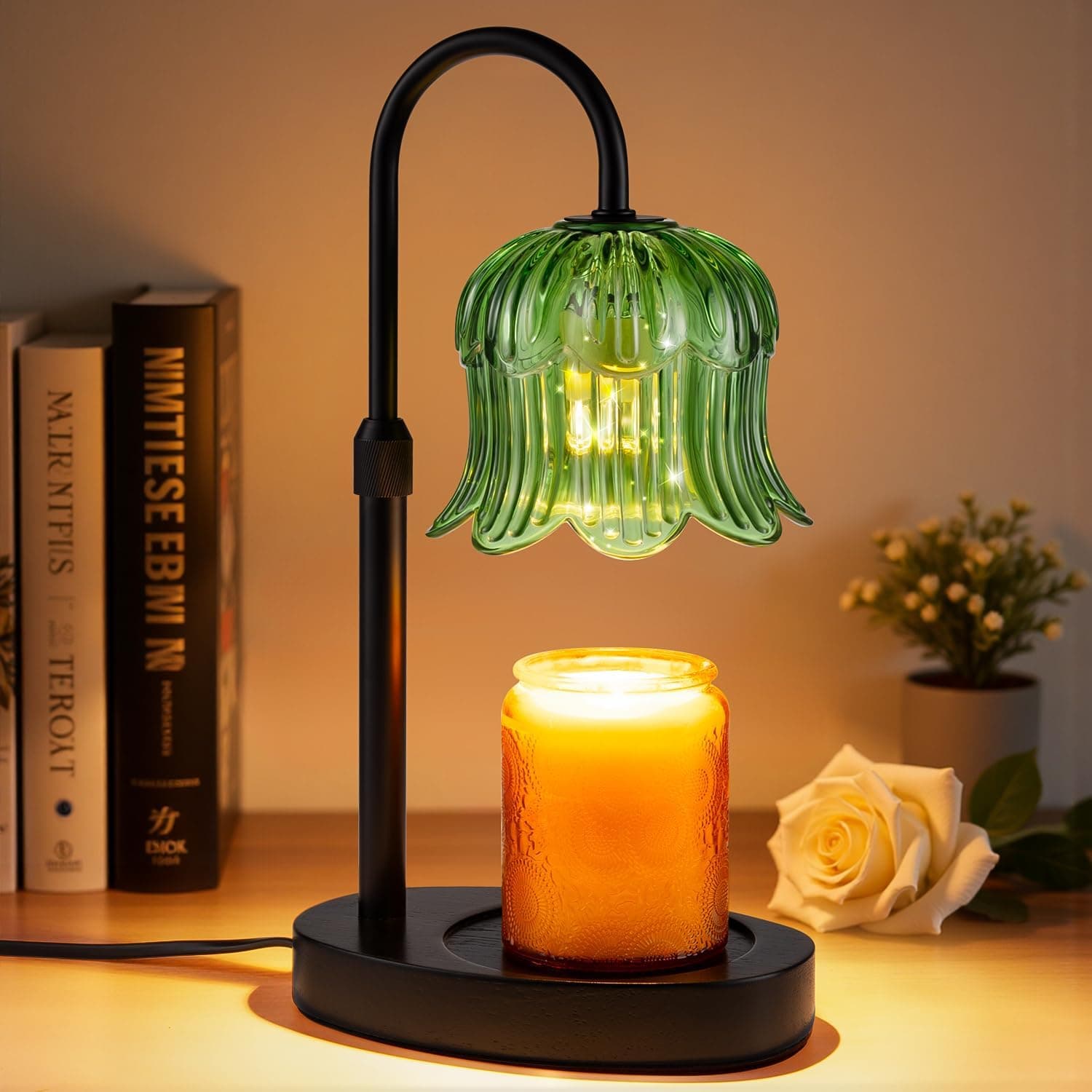 Candle Warmer Lamp Adjustable Timer Electric－Green Flower-Shaped Wax lamp - Image 2