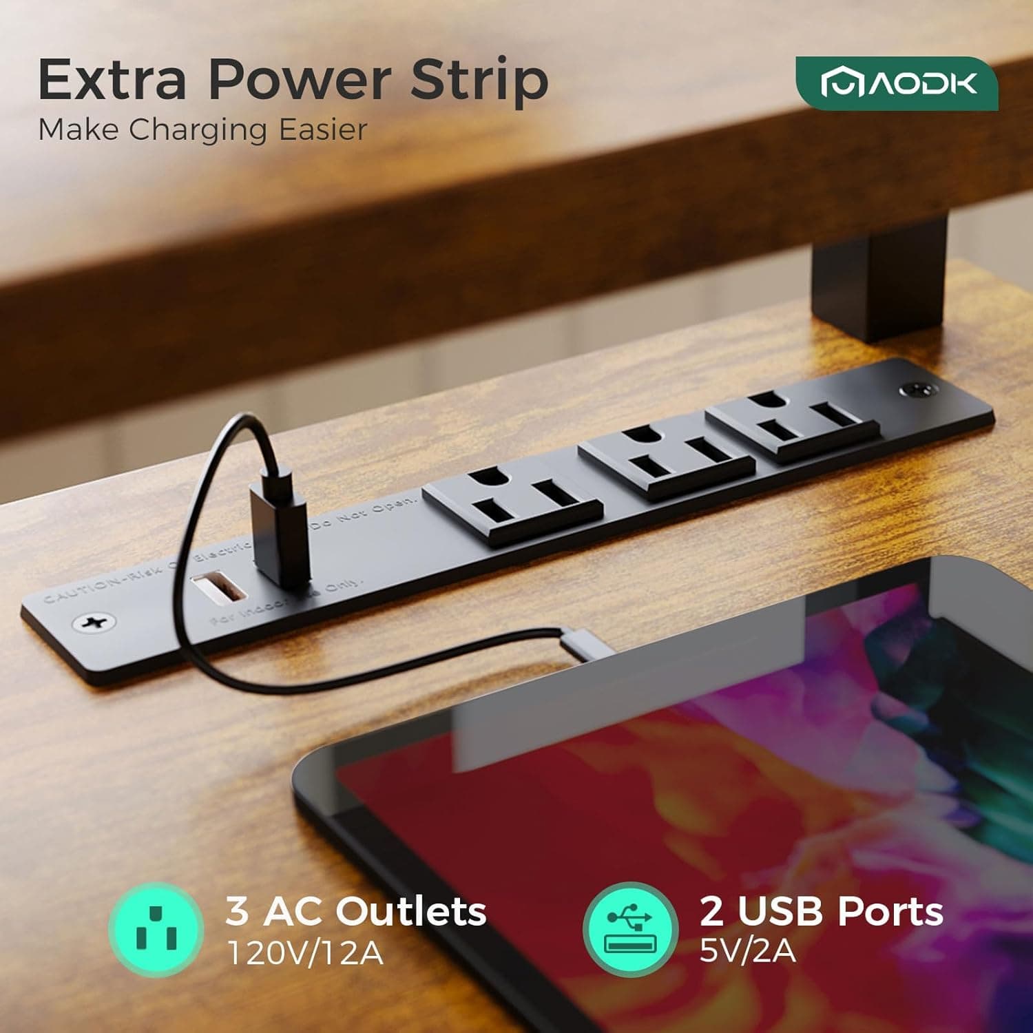 AODK Electric Standing Desk with Drawers & Keyboard Tray, 55 Inch Height Adjustable Gaming Desk with Power Outlets & LED Lights, Sit Stand Table with Monitor Stand for Home, Office, Rustic Brown Rustic Brown 55 Inch - Image 7