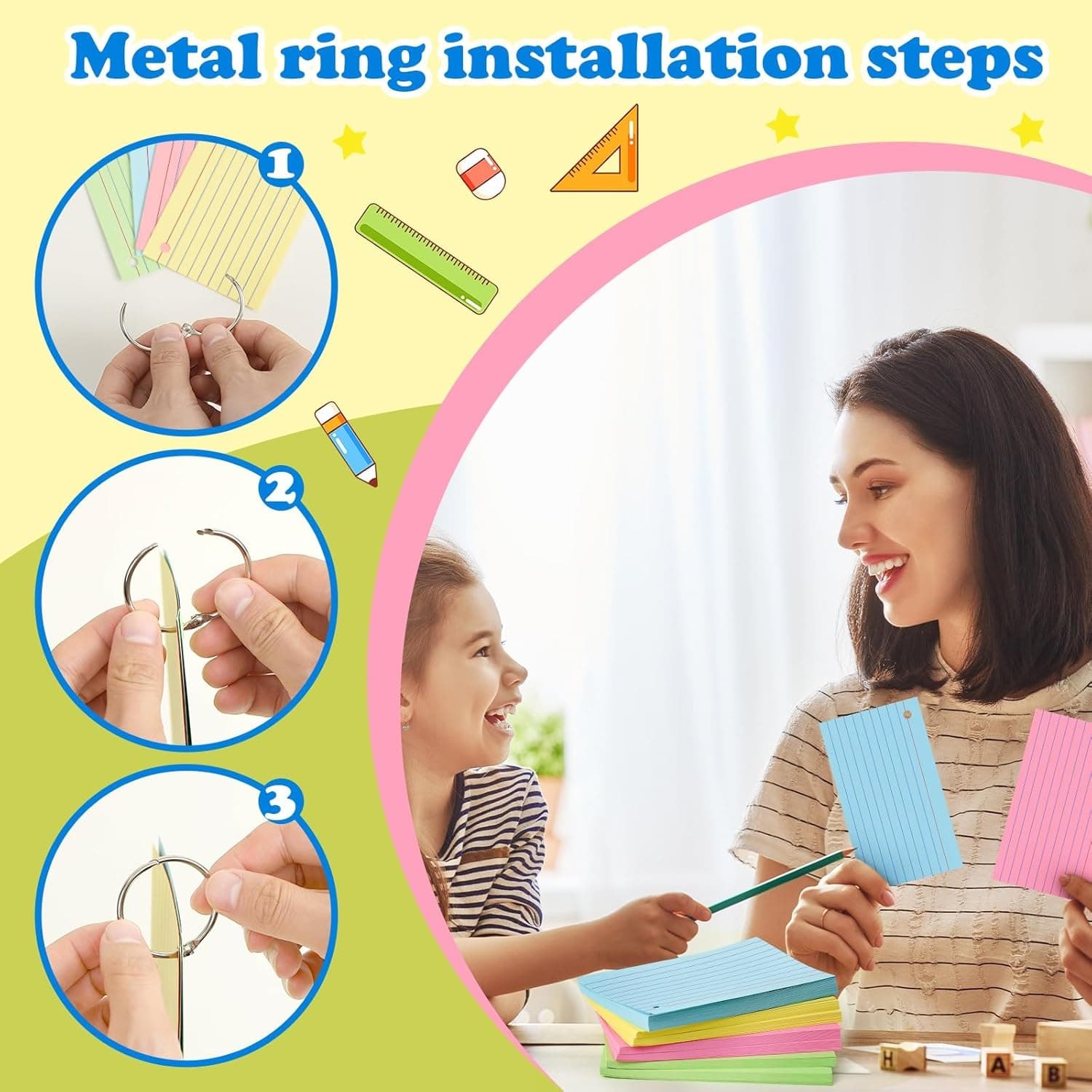 Cartes Index Colorées 3x5 Pouces Cartes Flash Lourd avec Anneau Cartes Lignées pour Étudier Fournitures Scolaires Université, 200 Compte Multicolore 3x5 - Image 5