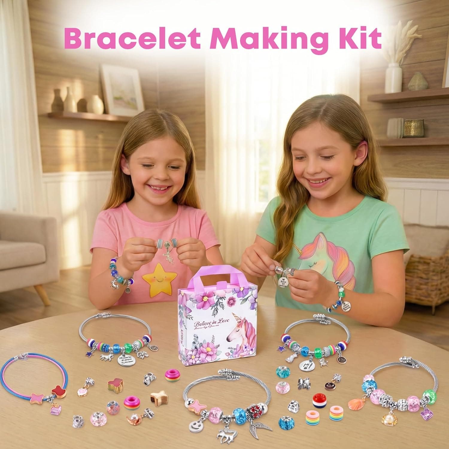 Kit de Pulseras con Encantos COO&KOO para Niñas: Kit de Joyería de Unicornio, Regalos de Manualidades para Niñas de 8 a 12 Años, Un Juguete Perfecto para Niñas de 6, 7, 8, 9, 10 Años que Fomenta la Imaginación, la Autoexpresión y la Creatividad - Image 2