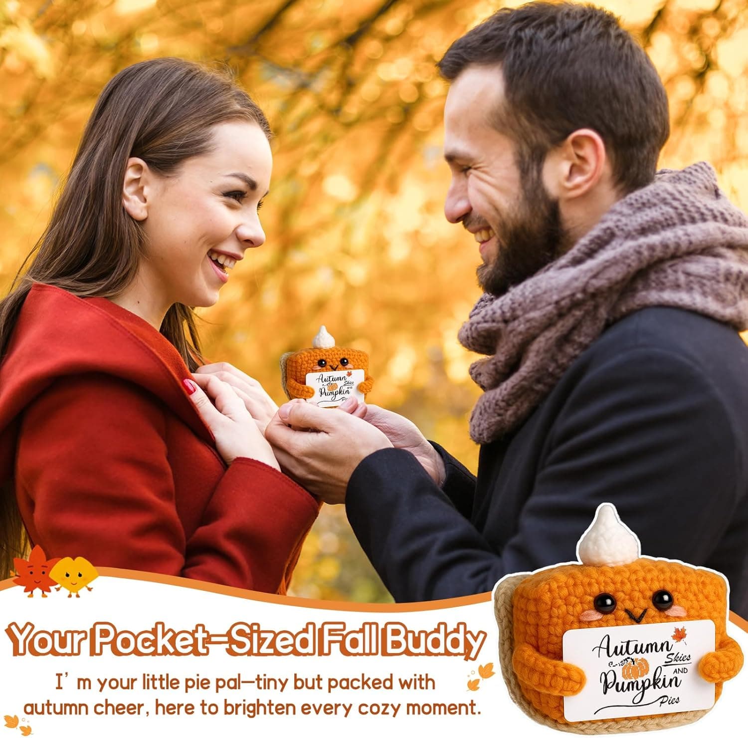 Thanksgiving Fall Decor Mini Pumpkin Pie Crochet Doll, Small Autumn Season Holiday Pumpkin Items Plush Gift, Cute Halloween Home Office Indoor Table Decoration, Christmas Stocking Stuffer Ornament Autumn Skies - Image 8