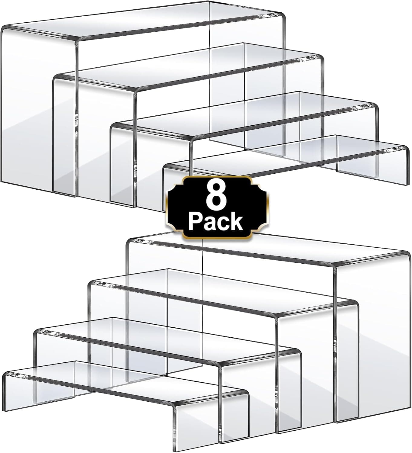 Aheroi Large Acrylic Risers, 8 Pcs 2 Set(7”L~8”L~9”L) Acrylic Display Set Rectangular Stands Shelf Clear Display Risers for Decor, Cake Shelves Retail Shoe Showcase 8Pcs-Clear - Image 2