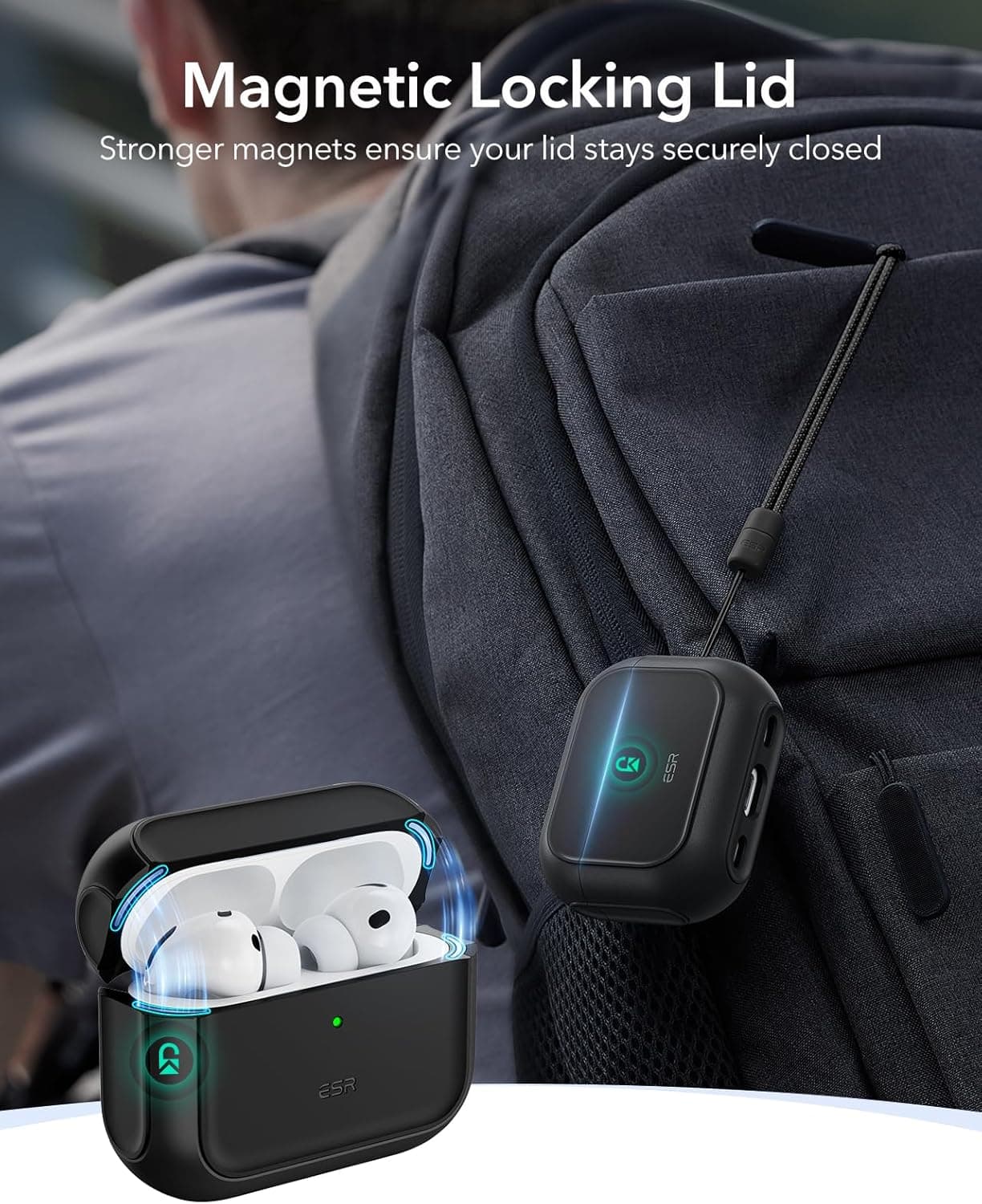ESR for AirPods Pro 3 Case, Compatible with AirPods Pro 3rd Generation Case (2025), Compatible with MagSafe, Full Drop Protection Cover with Lanyard, Black AirPods Pro 3 Case Black - Image 4