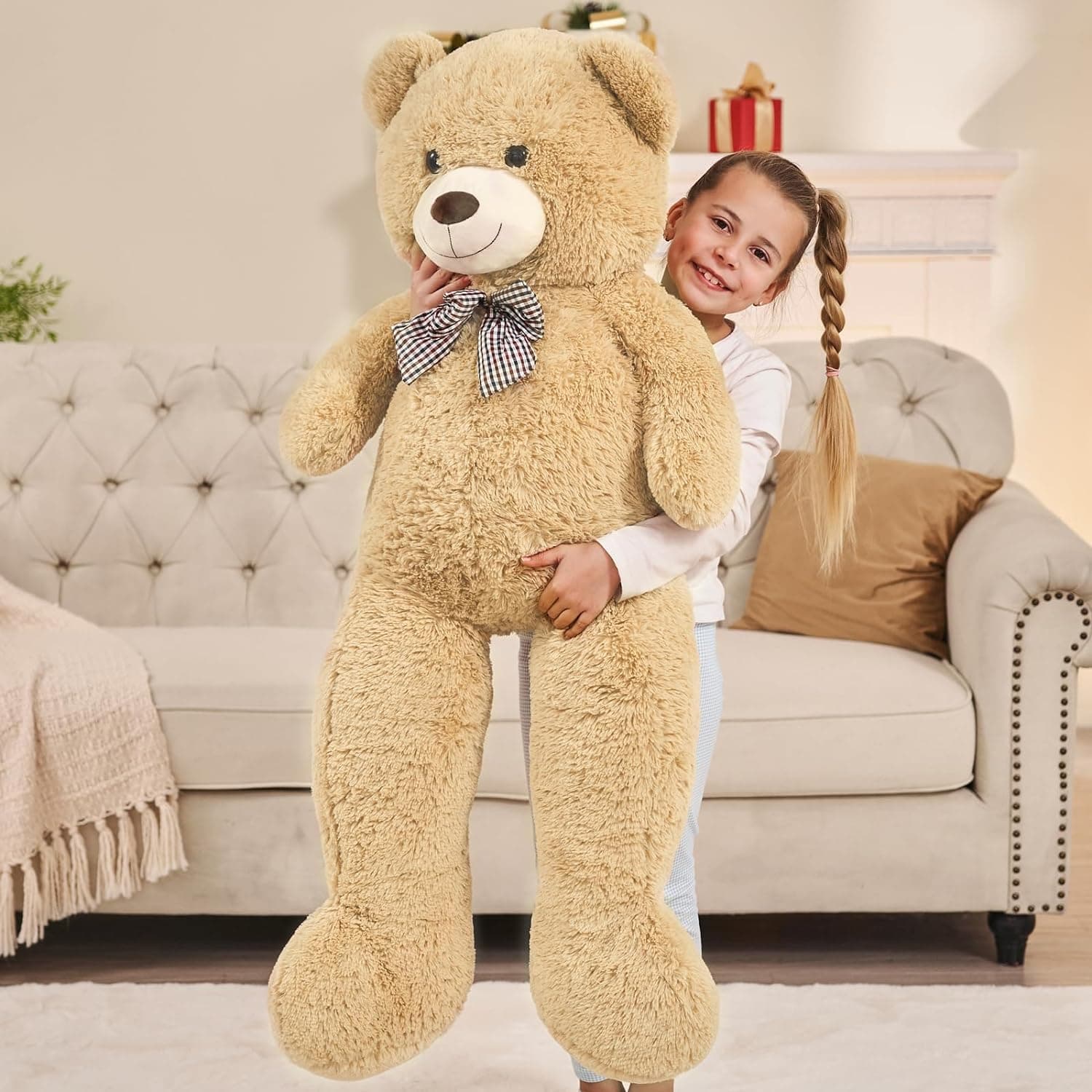 MaoGoLan Giant Teddy Bear 4 Feet,Adorable and Cuddly Big Bear Stuffed Animal 47", Classic Teddy Bear Plush Gift Decoration for Baby Shower,Party,Birthday,Valentines Day,Tan Brown 47 inches - Image 6