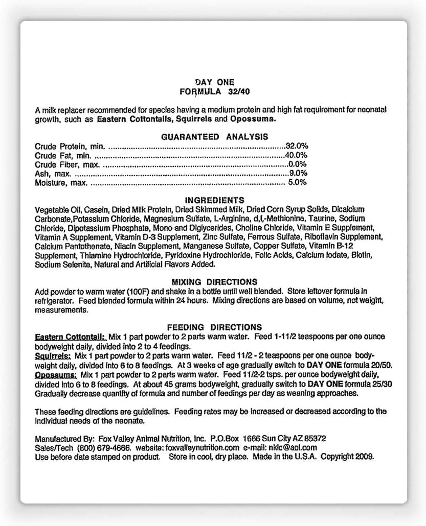 Henry's Healthy Pets Fox Valley Day ONE 32/40 Formula for Squirrels, Rabbits and Opossums - Image 3