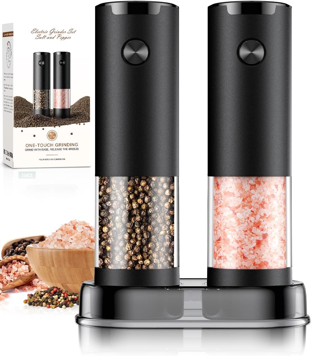 Electric Salt and Pepper Grinder Set Automatic Battery Pepper Mill Shakers Adjustable Coarseness Upgraded Larger Capacity with Led Home and Kitchen Appliances for New House Warming Gifts Black/Black - Image 2