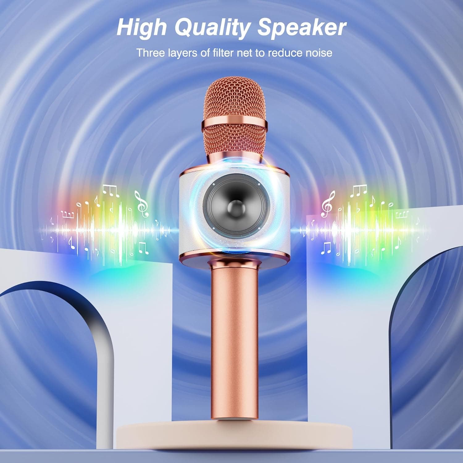 BONAOK Wireless Bluetooth Karaoke Microphone,3-in-1 Portable Handheld Karaoke Mic Speaker Machine Home Party Birthday for All Smartphones PC(Q37 Rose Gold) - Image 2