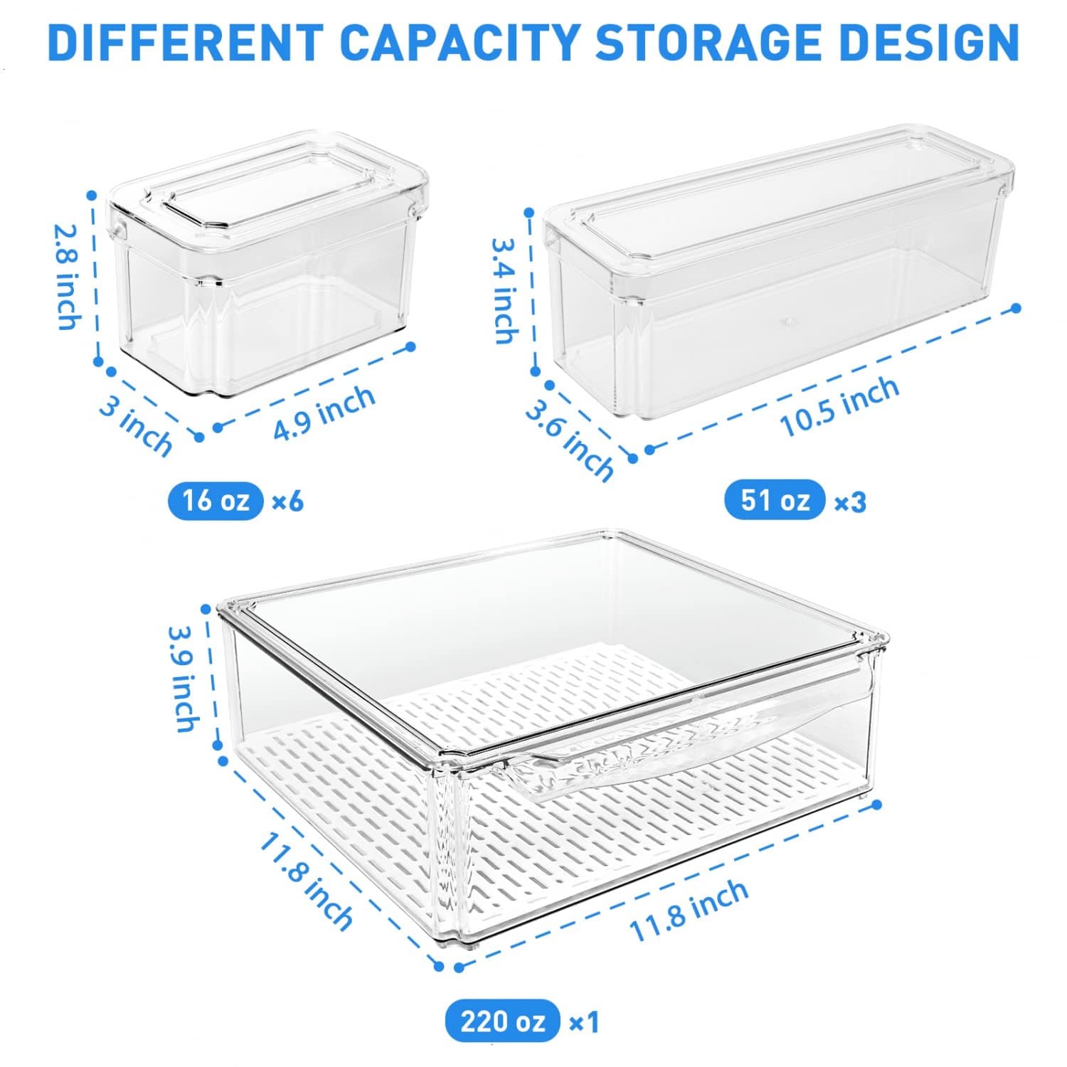 Pomeat 10 Paquete Organizador de Refrigerador, Contenedores Apilables con Tapa, Contenedores de Almacenamiento de Frutas y Verduras Sin BPA para el Refrigerador, Transparentes para Comida y Bebidas - Image 6
