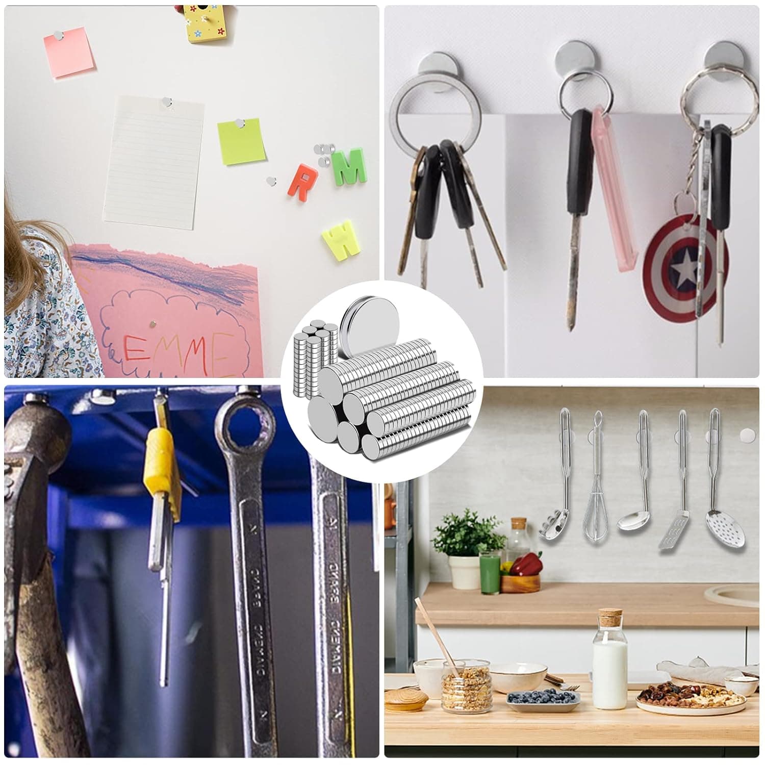 TRYMAG Small Strong 6 Different Sizes 255Pcs Rare Earth Magnets for Crafts, Heavy Duty Neodymium Round Refrigerator Magnets for Whiteboard, Home, Kitchen, Office, School silver mix-255Pcs - Image 8