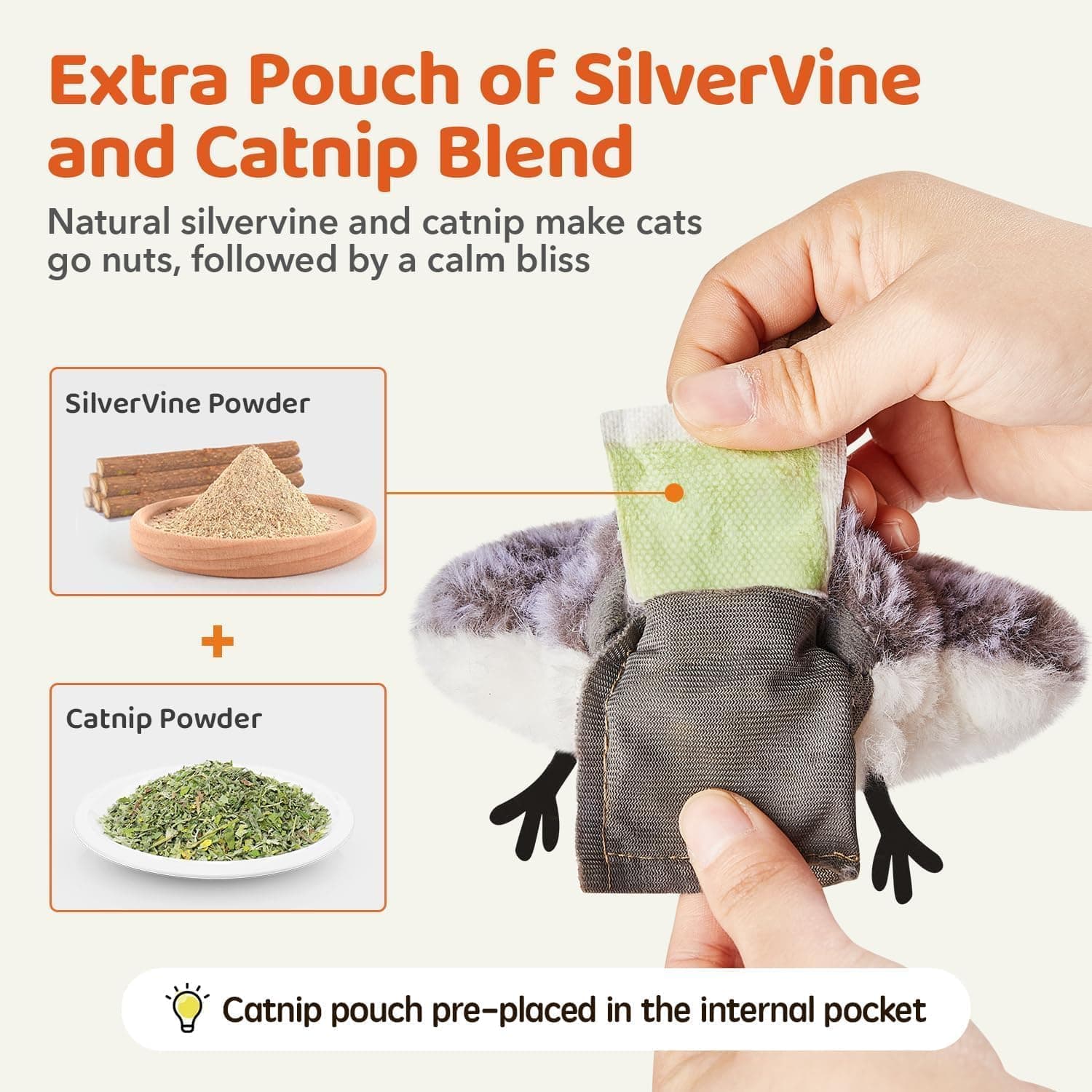 Potaroma Juguetes para Gatos Pájaro que Aletea (No Vuela), Gaviota Realista que Chilla, Juguete Recargable Activado por Toque para Gatitos, Juguetes Interactivos para Ejercicio de Gatos de Todas las Razas, Juguetes de Catnip para Gatos 4.0" Gaviota Macho - Image 8
