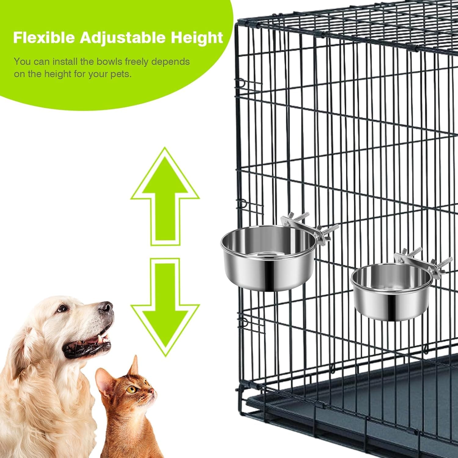 2 Pcs Small Pet Dog Food Water Bowl for Cage Stainless Steel Non-Spill Kennel Hanging Cats Pets Bowls with Clamp Holder Crate Feeder Dish for Small Dogs Pets (4.7x1.9'' & 3.9x1.7'') XS (19 & 12 OZ) Silver - Image 5