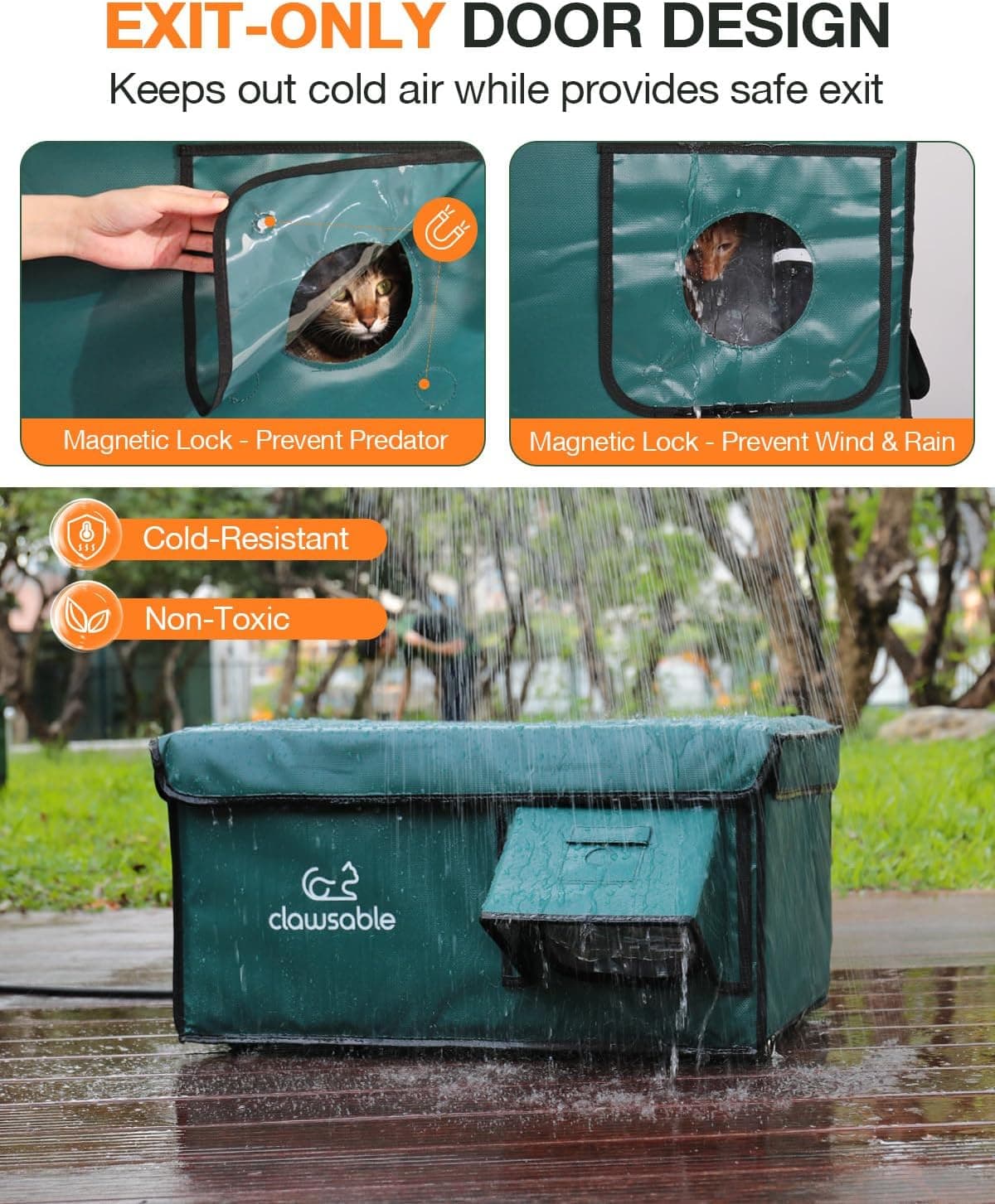 Indestructible Heated Cat House for Outside Cats Winter, 100% Weatherproof, Safe Escape Door, Insulated Outdoor Cat Shelter with Heater for Feral Barn Cat Kitty (Forest Green, 12.6"x16.5"x12.6") Forest Green 12.6"x16.5"x12.6" - Image 4